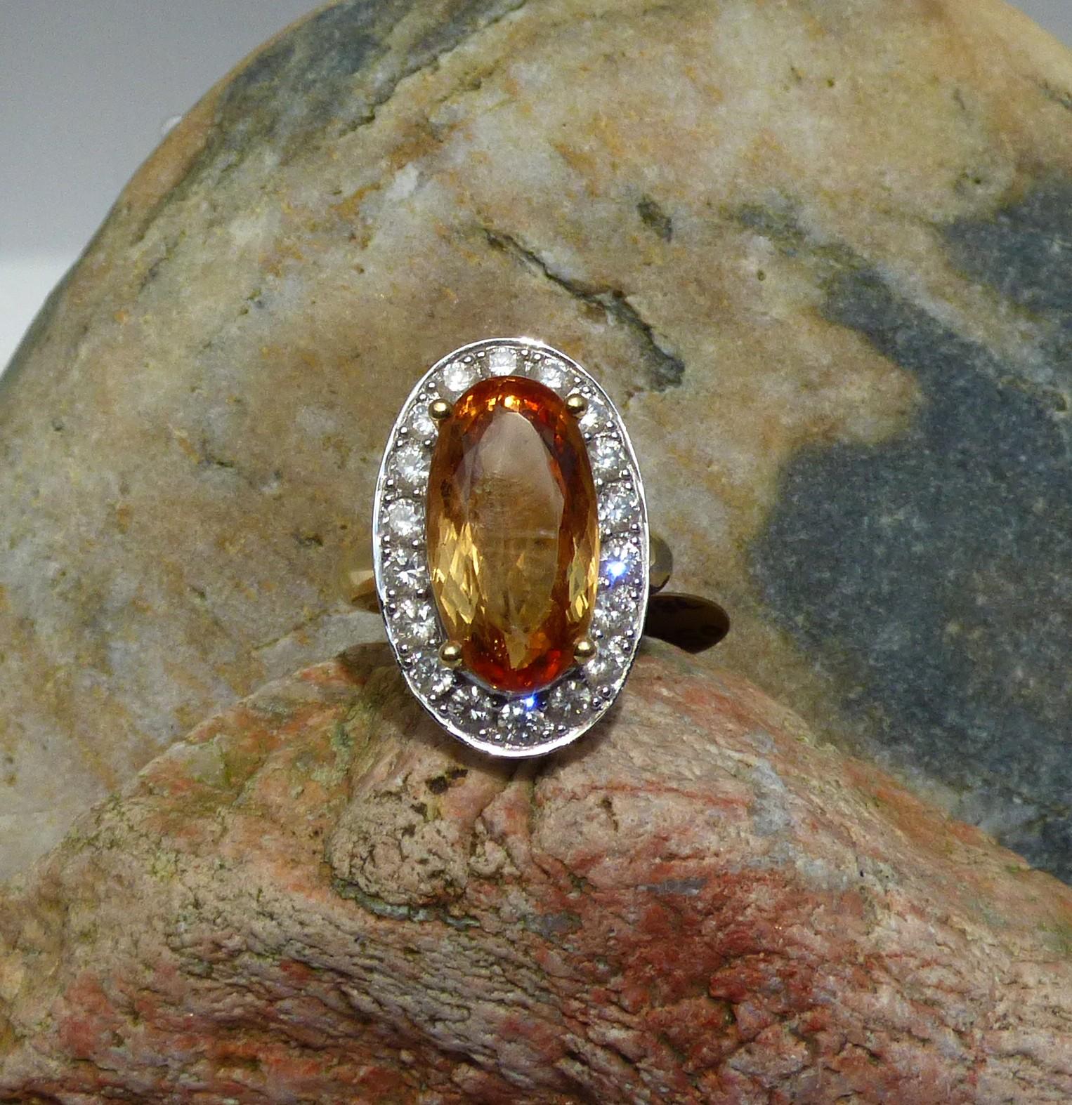 Oval Cut Imperial Topaz 10.3ct and Diamond Cluster Ring For Sale