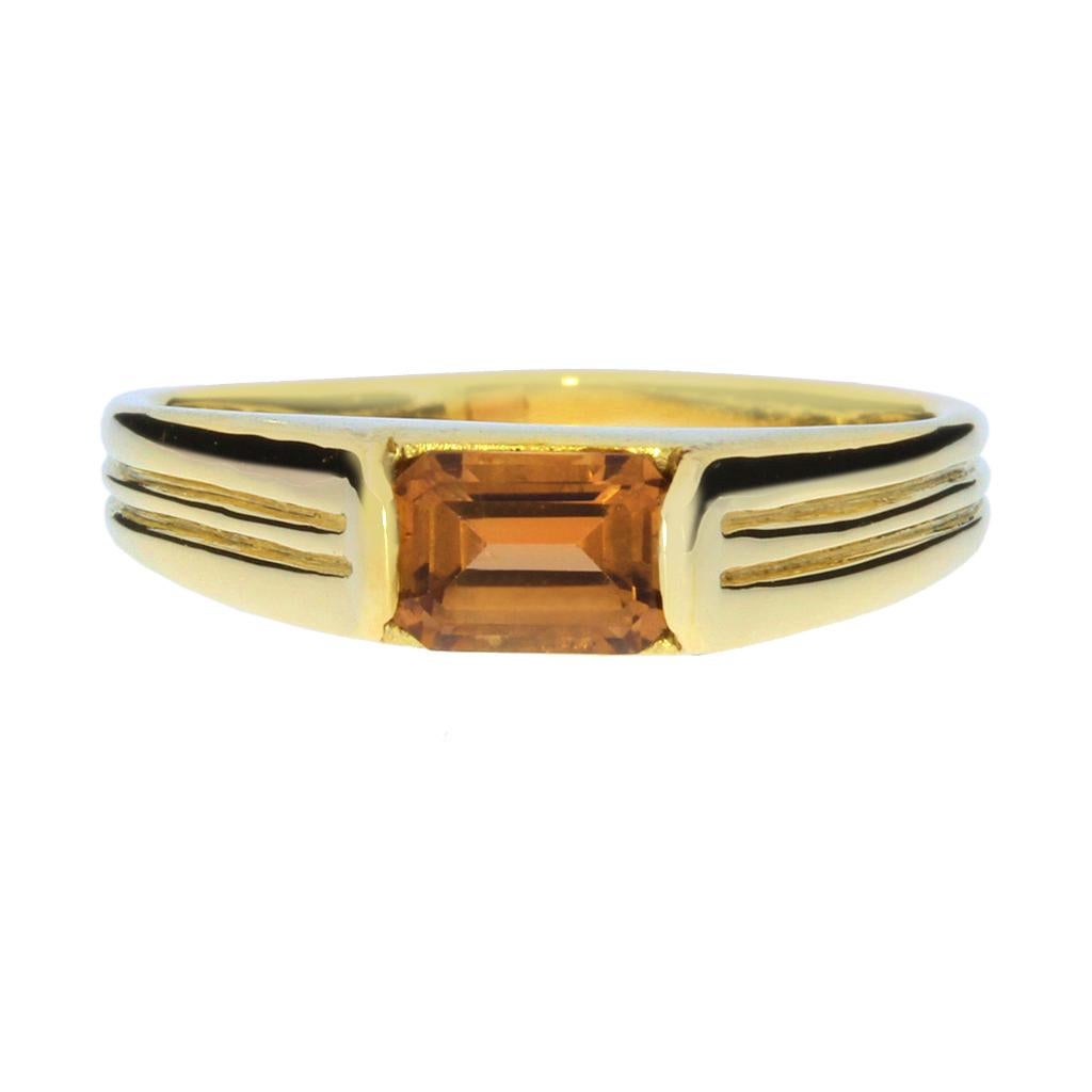 Emerald Cut Imperial Topaz 14K Euro Shank Ring For Sale