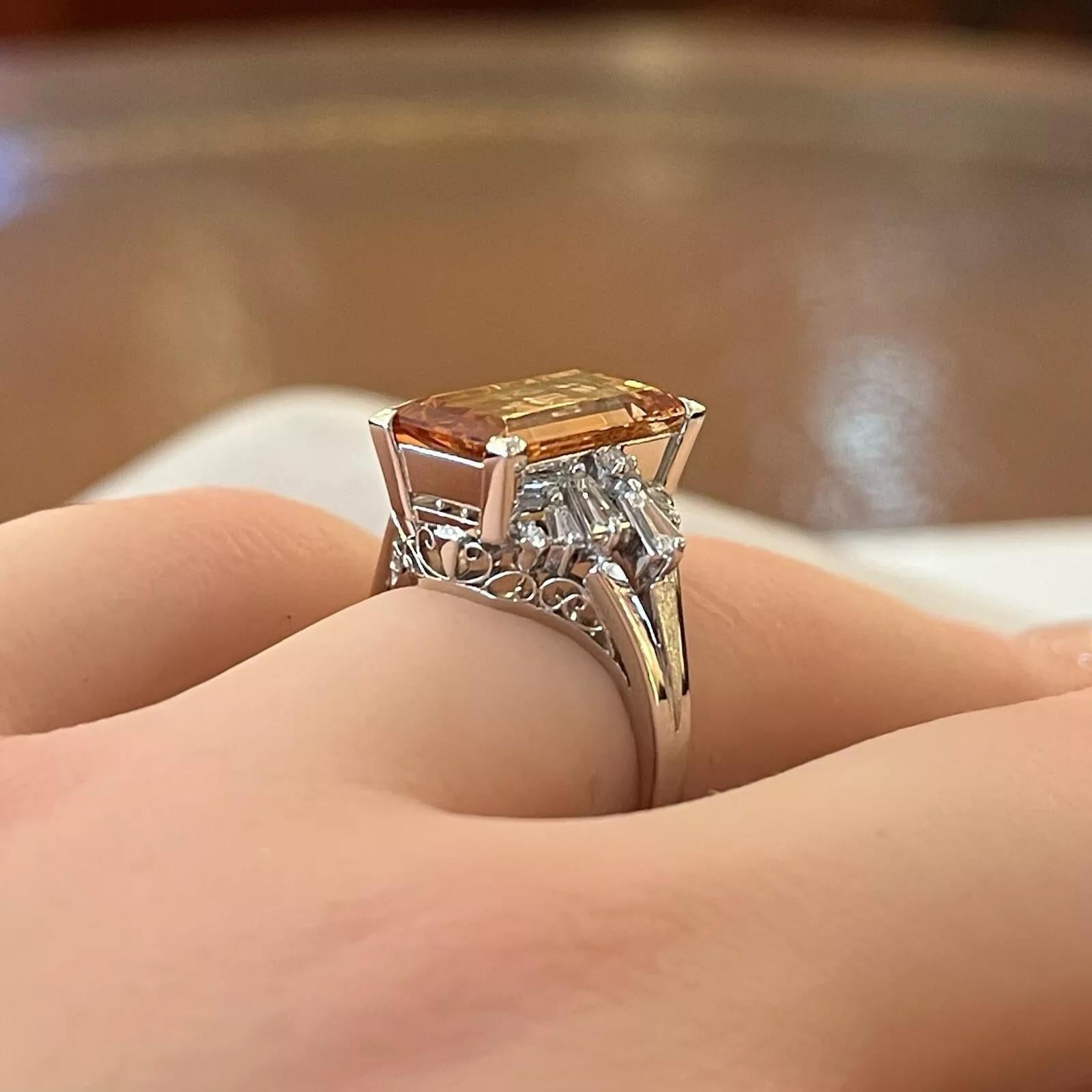 Emerald Cut Imperial Topaz 4.98 carat and Diamond Ring in Platinum