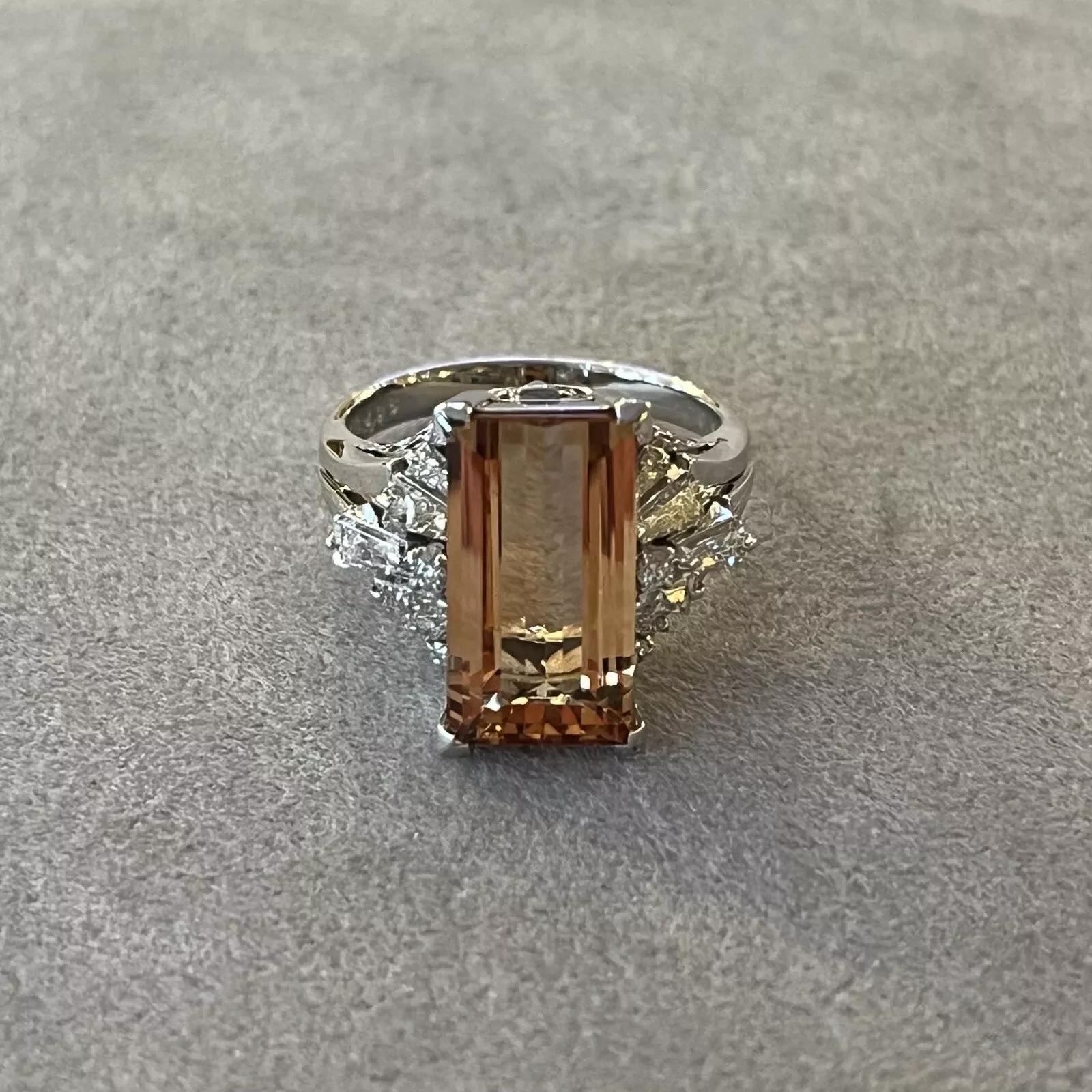 Imperial Topaz 4.98 carat and Diamond Ring in Platinum In Excellent Condition In La Jolla, CA