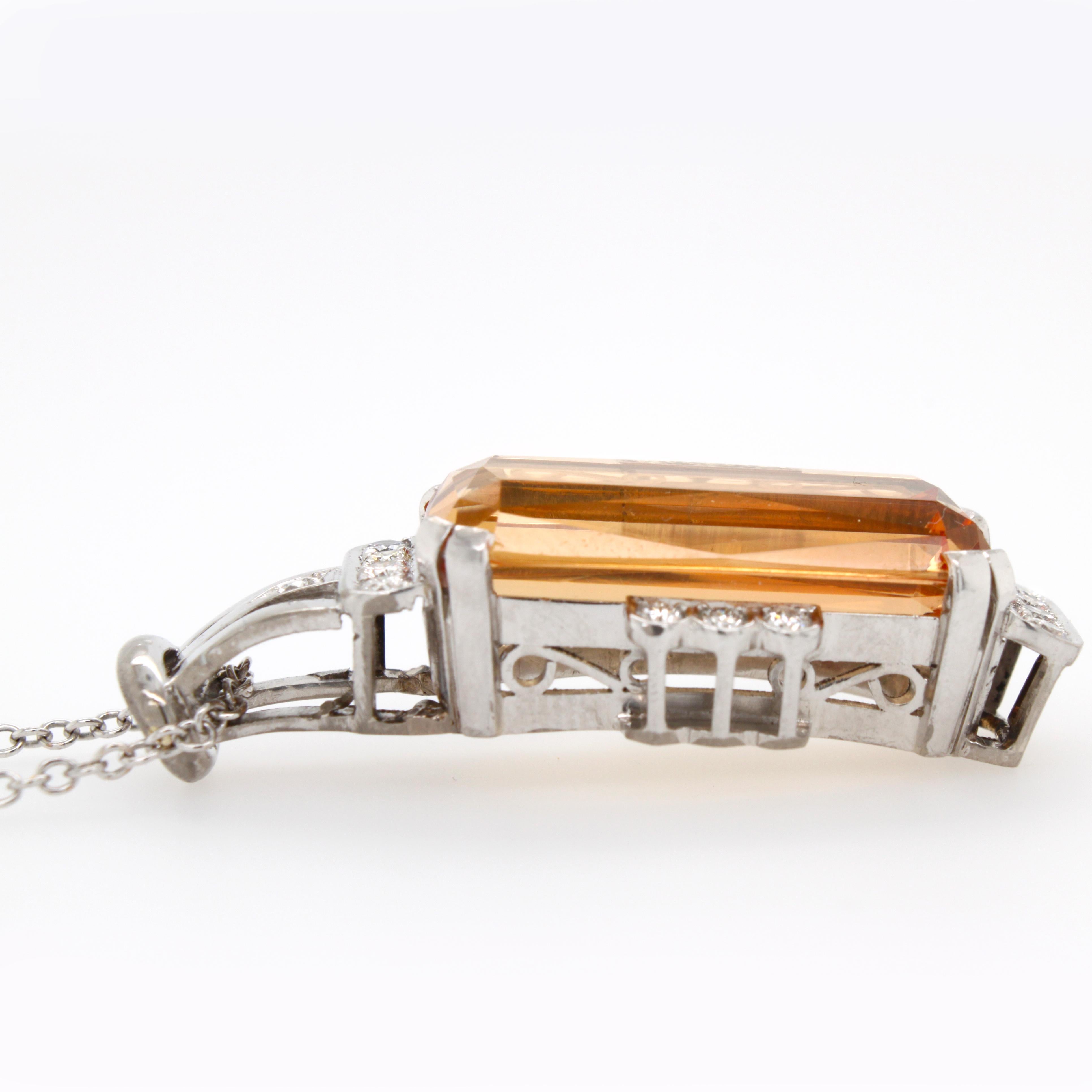Emerald Cut Imperial Topaz and Diamond Cocktail Pendant