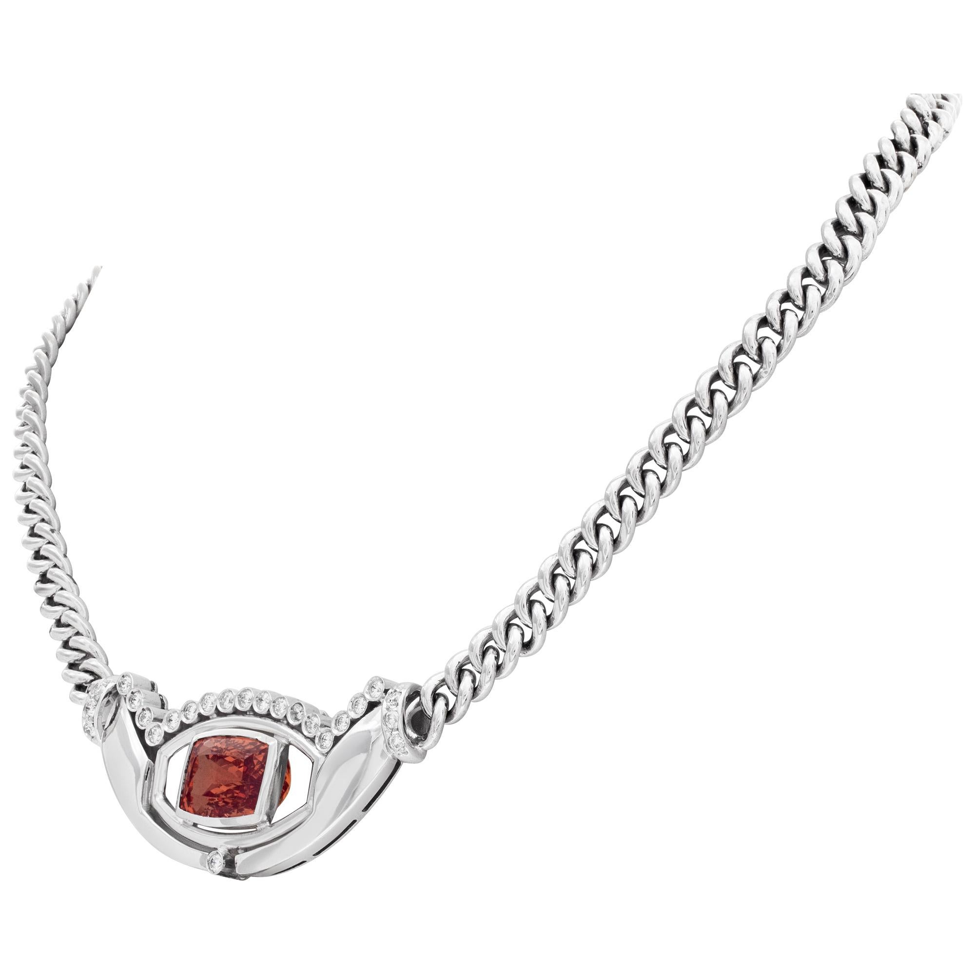 Imperial Topas und Diamant-Halskette aus 18 Karat Weißgold Damen