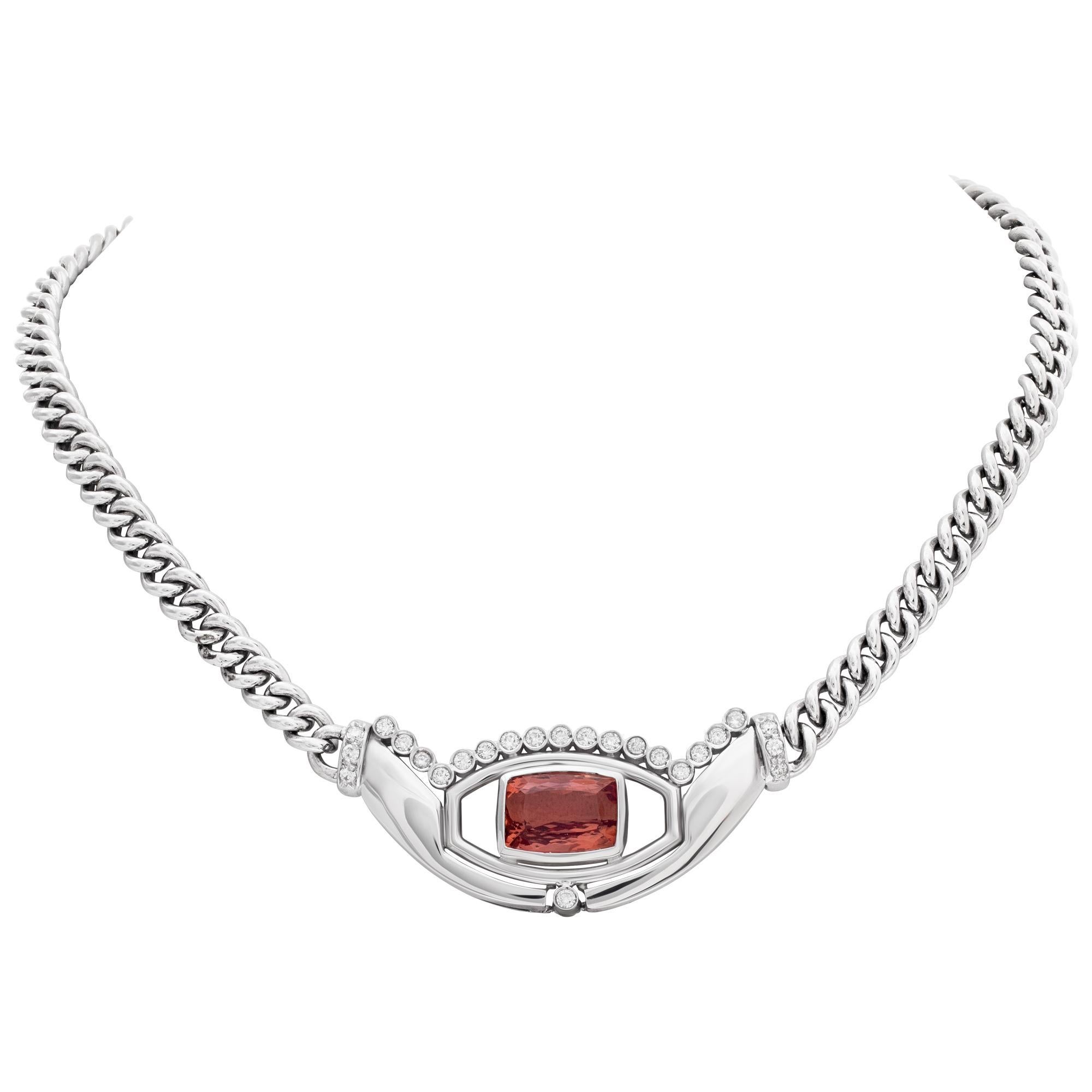Imperial Topaz and Diamond Necklace in 18k White Gold For Sale