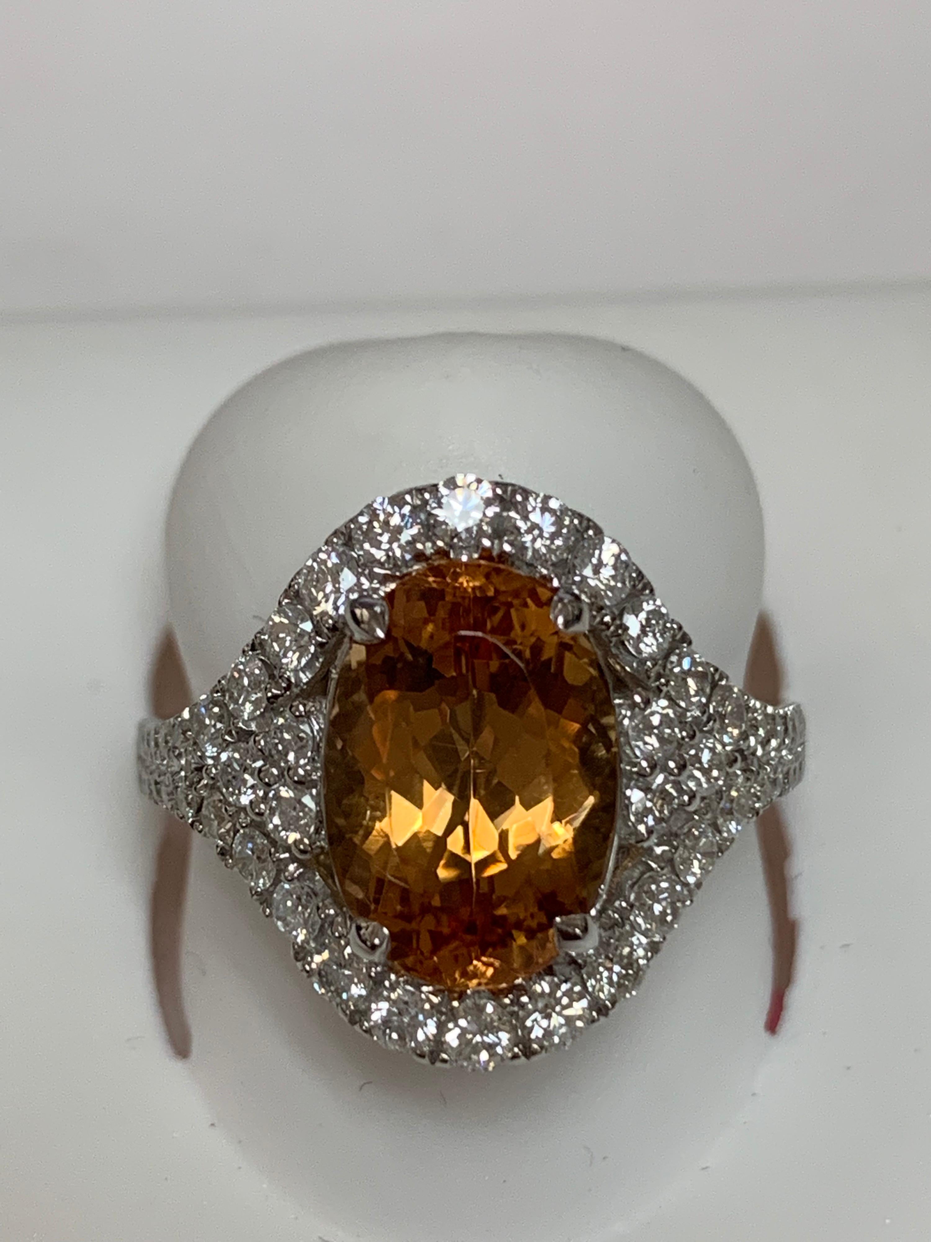 Imperial Topaz and Diamond Ring In New Condition In Trumbull, CT