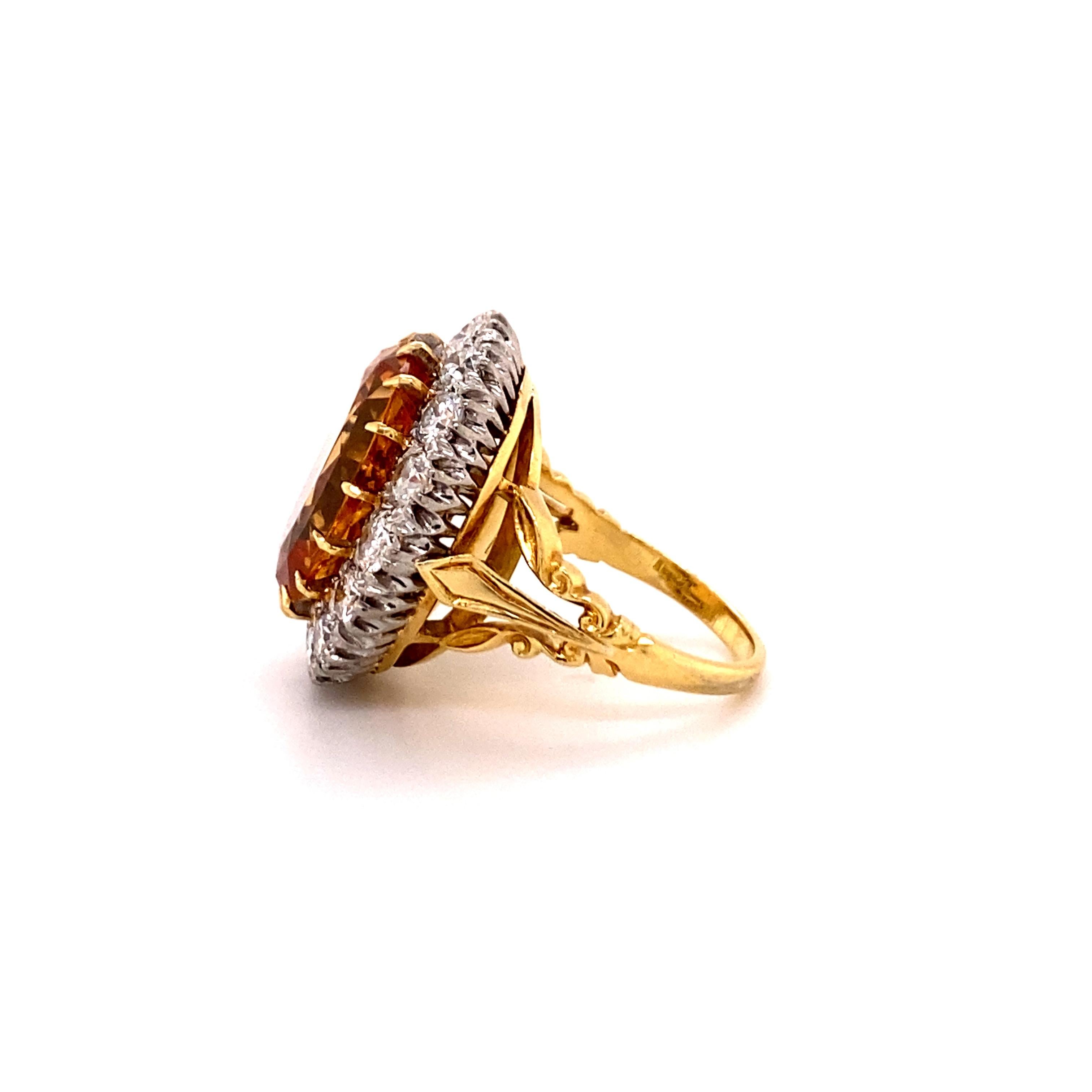 Imperialer Topas- und Diamantring aus 18 Karat Gelb- und Weißgold (Kissenschliff)
