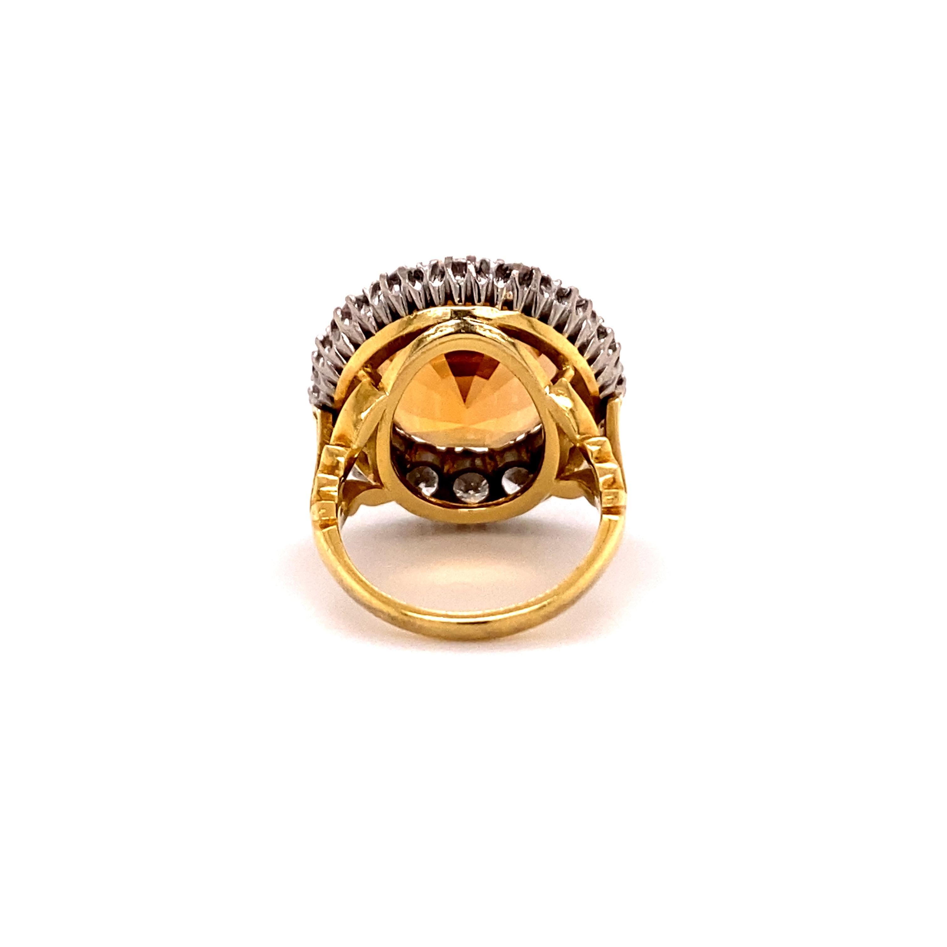 Cushion Cut Imperial Topaz and Diamond Ring in 18 Karat Yellow and White Gold