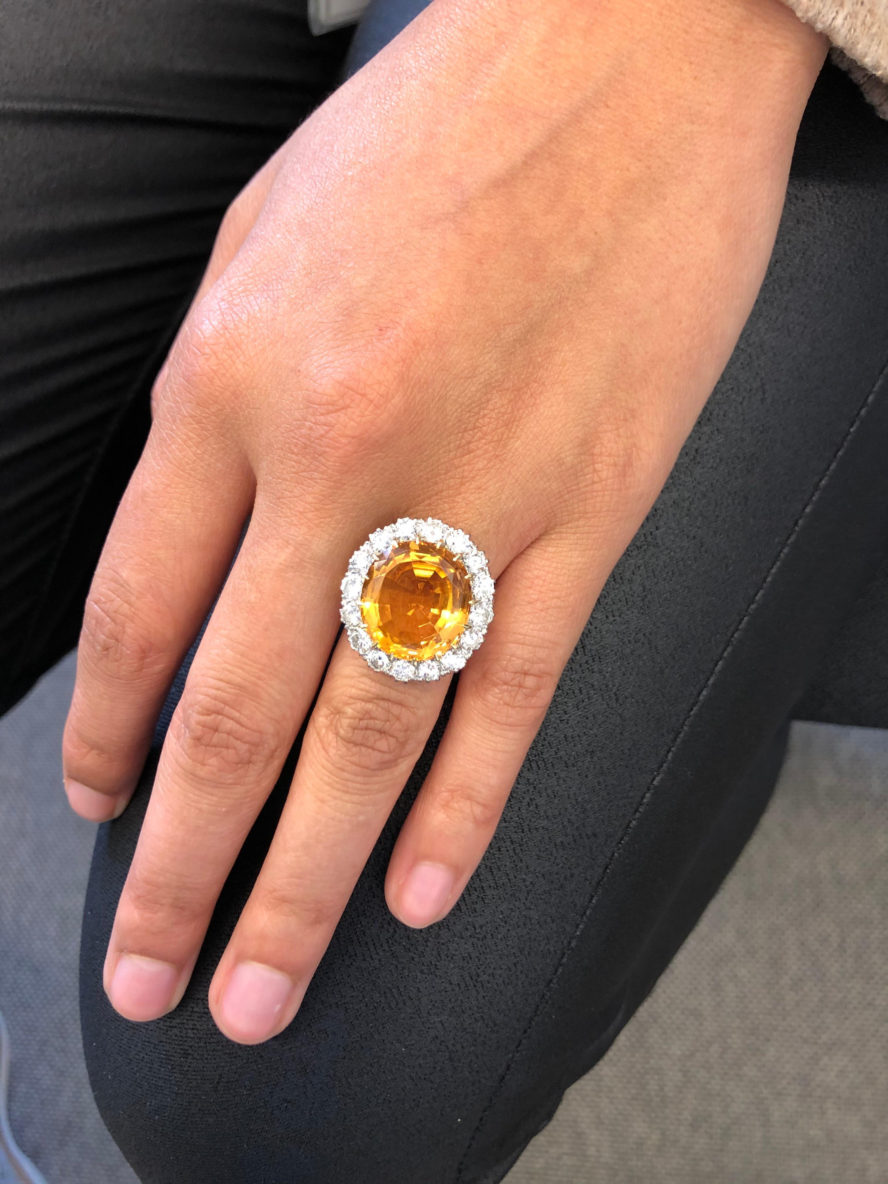 Imperial Topaz and Diamond Ring in 18 Karat Yellow and White Gold In Good Condition In Lucerne, CH