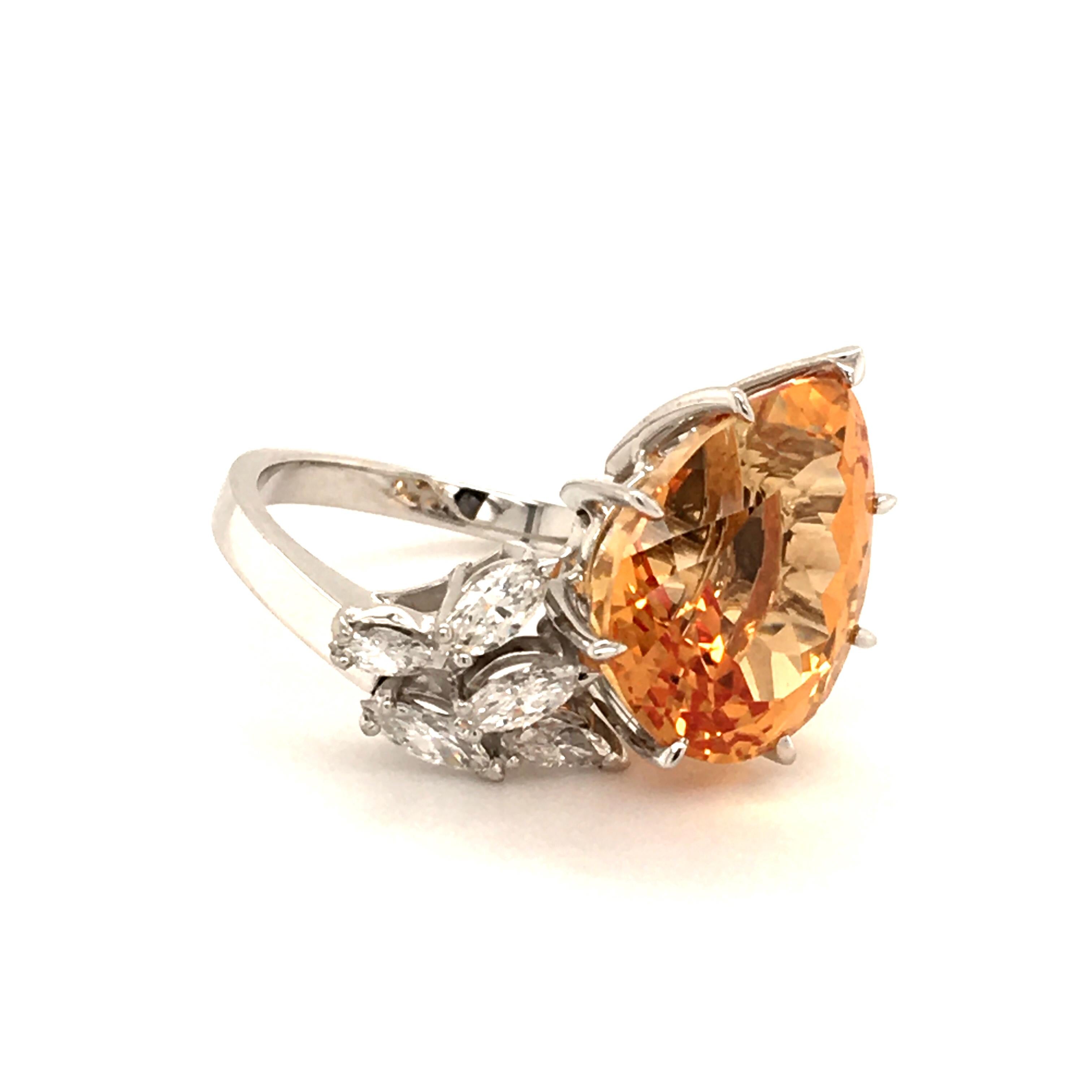 Contemporary Imperial Topaz and Diamond White Gold 750 Ring