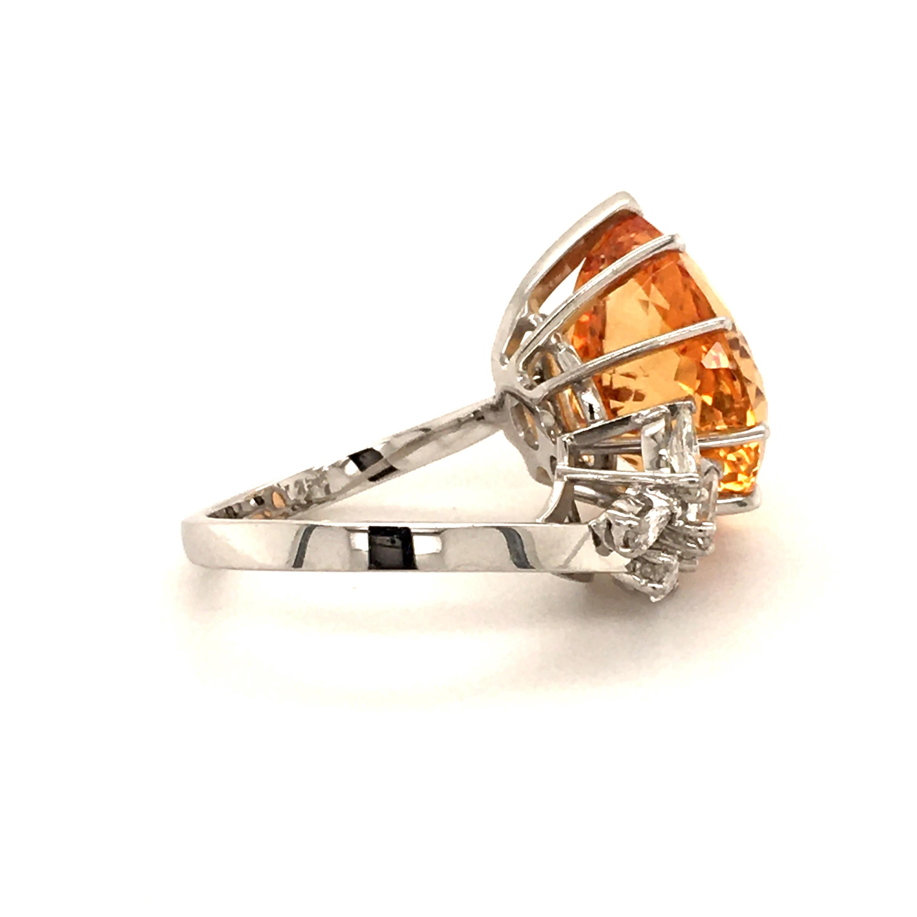 Pear Cut Imperial Topaz and Diamond White Gold 750 Ring