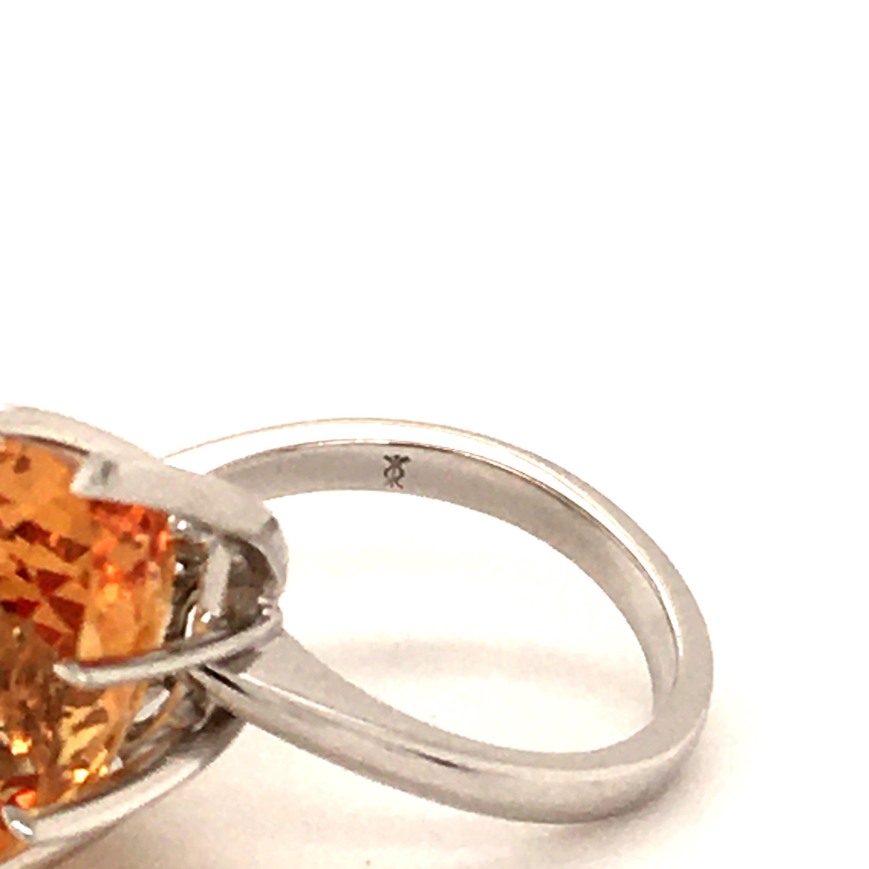 Women's or Men's Imperial Topaz and Diamond White Gold 750 Ring