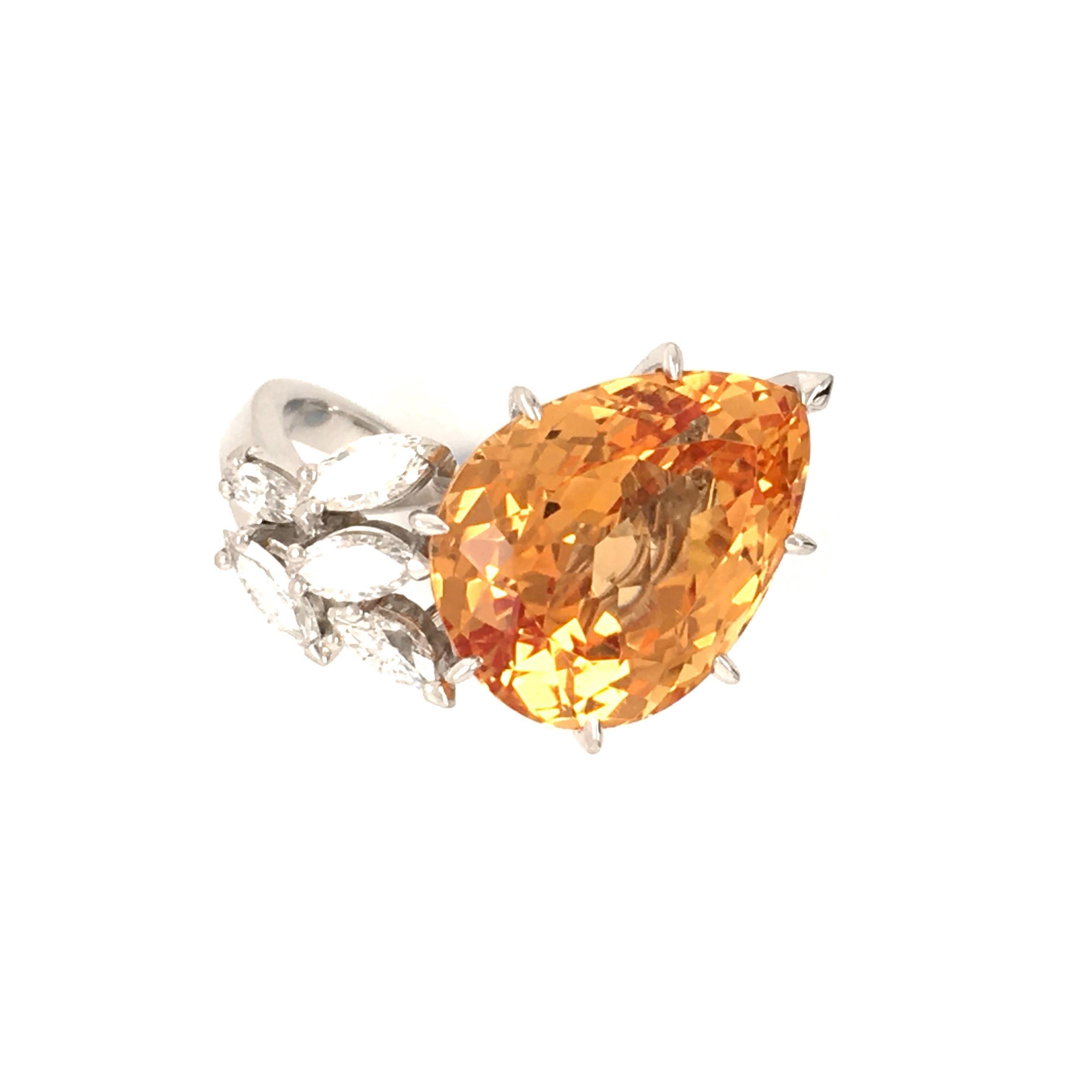 Imperial Topaz and Diamond White Gold 750 Ring 1