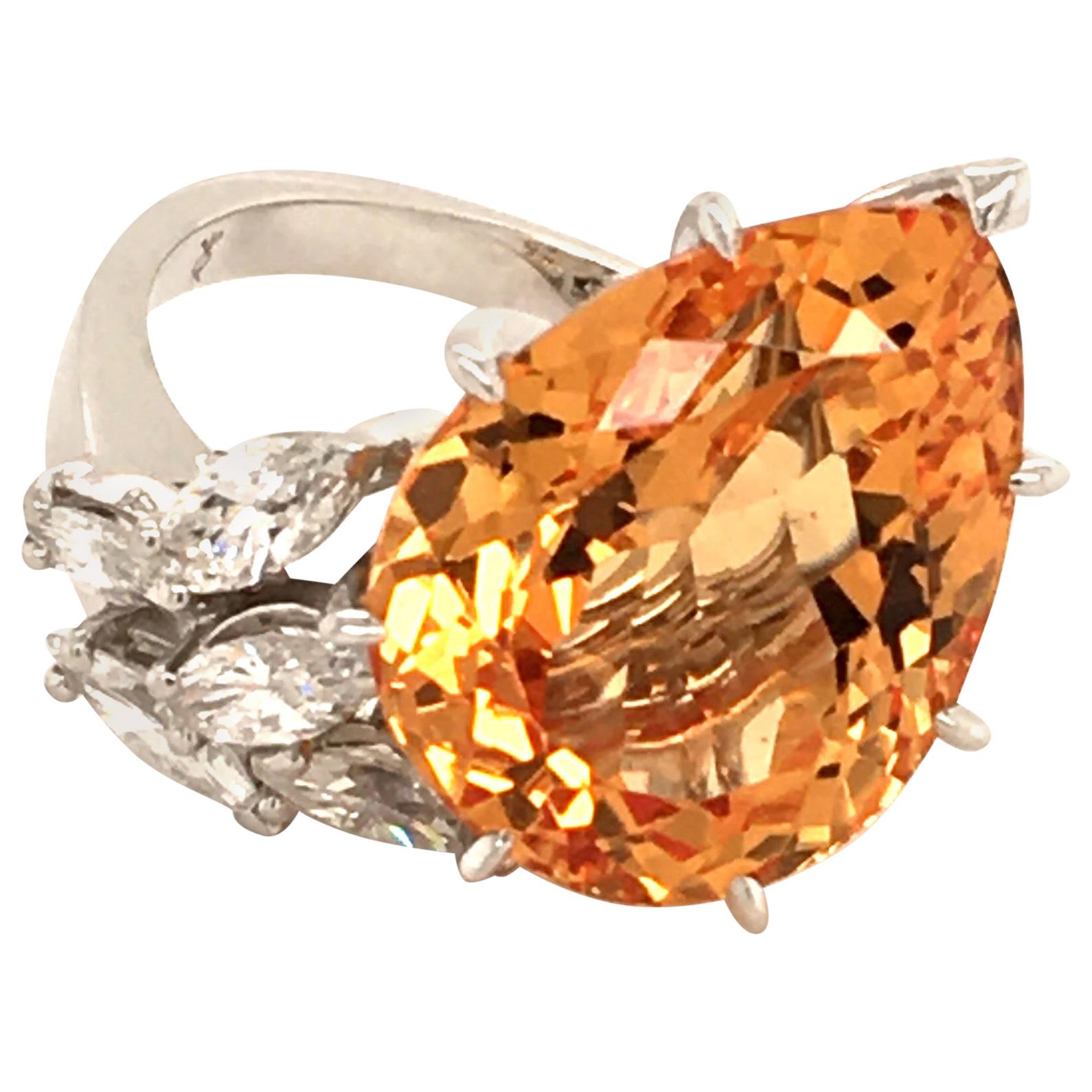 Imperial Topaz and Diamond White Gold 750 Ring