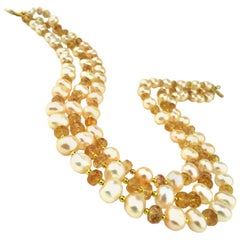Imperial Topaz and Pearl Multi Strand Necklace
