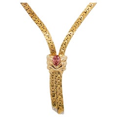 Imperial Topaz and White Diamond Necklace in 18k Yellow Gold