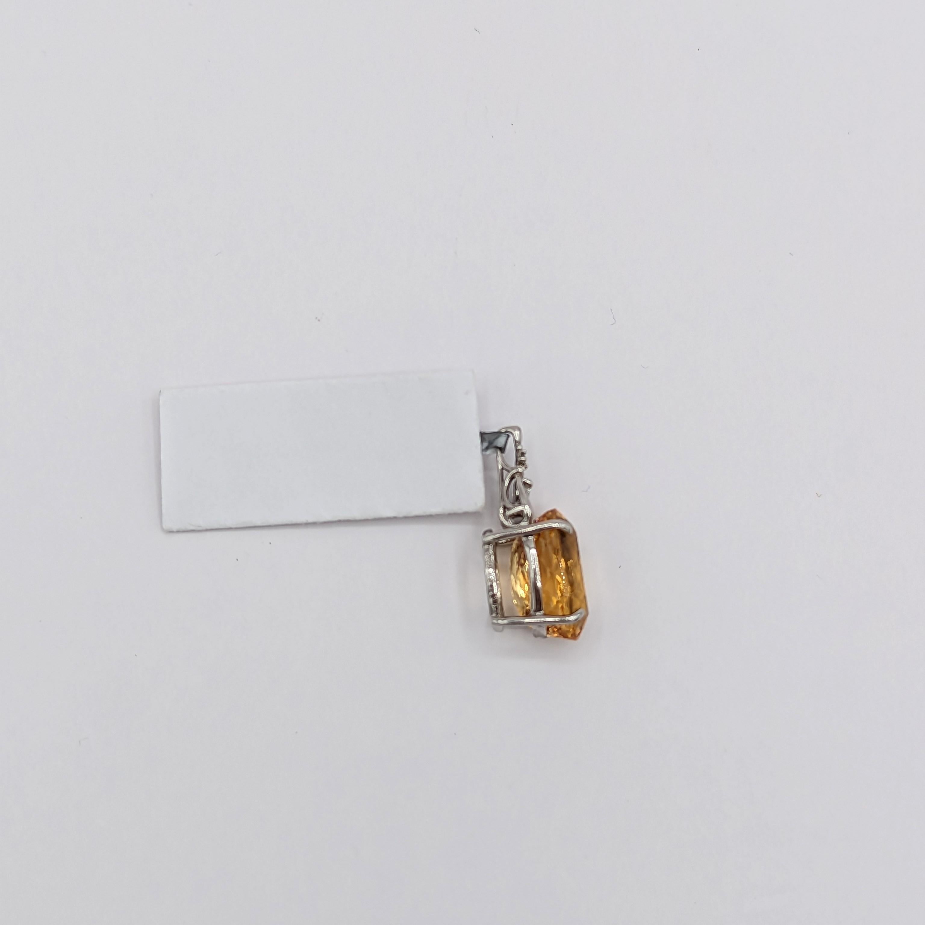 Oval Cut Imperial Topaz and White Diamond Pendant in Platinum For Sale