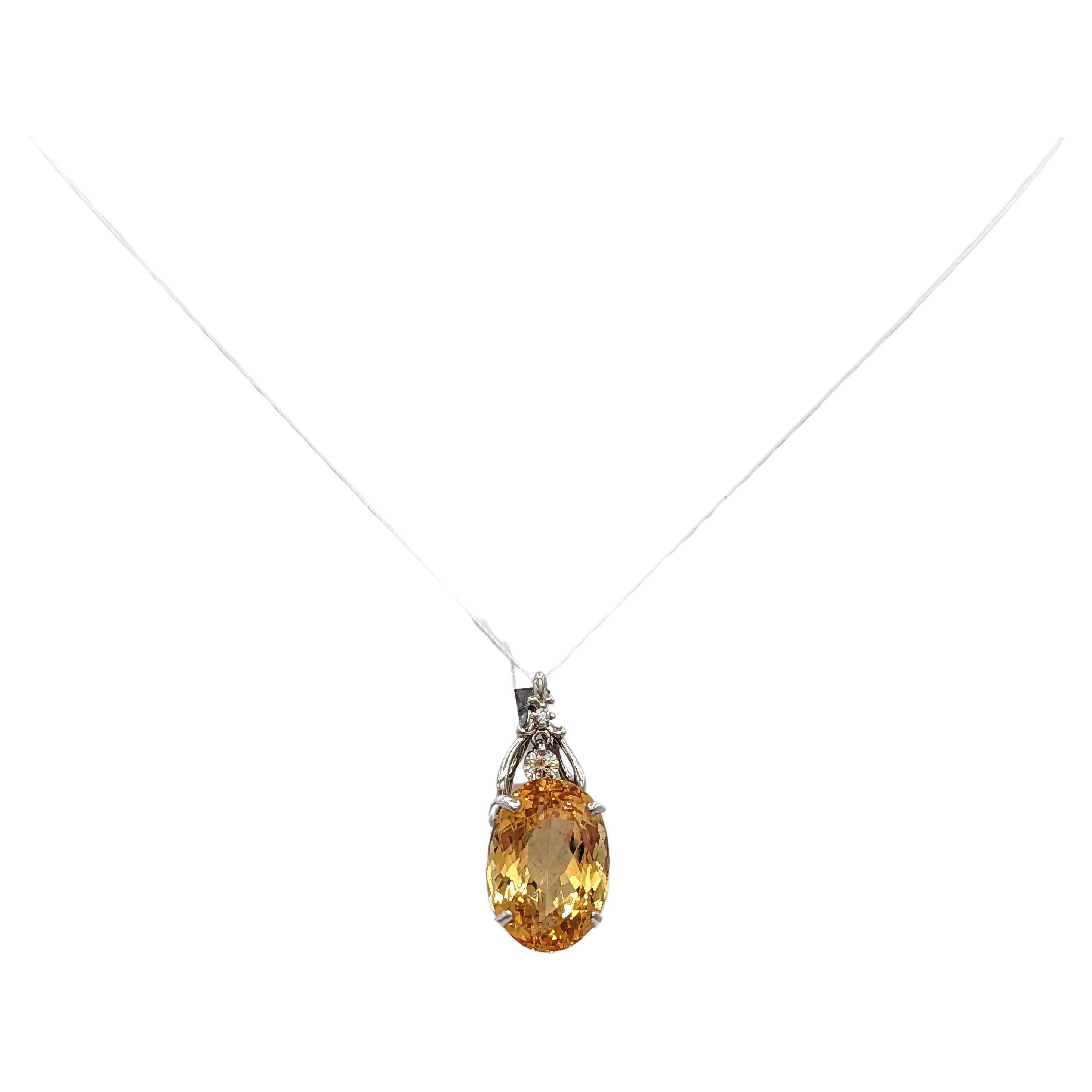 Imperial Topaz and White Diamond Pendant in Platinum For Sale