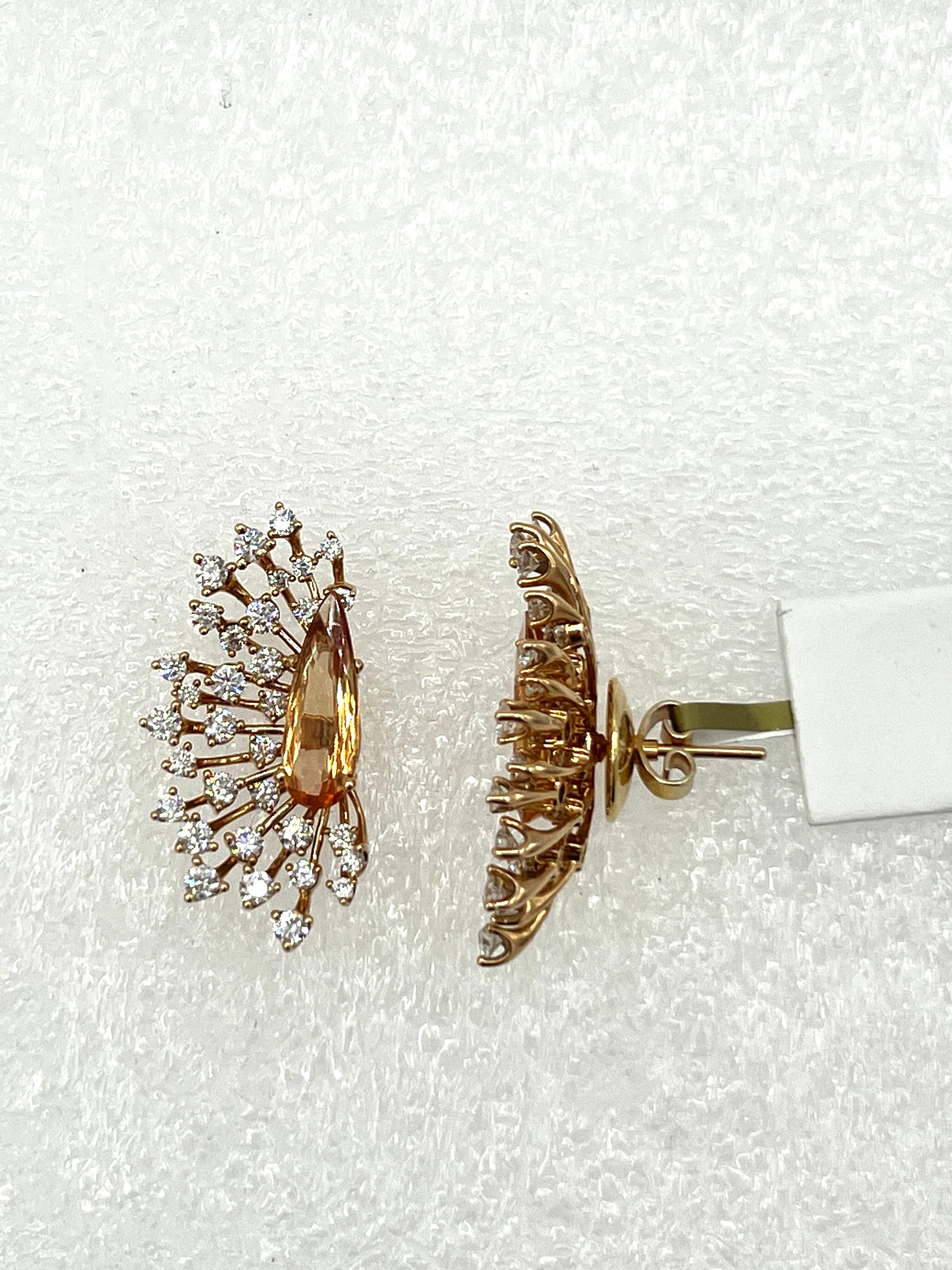 Imperial Topaz and White Diamond Spray Earrings in 18K Rose Gold For Sale 1
