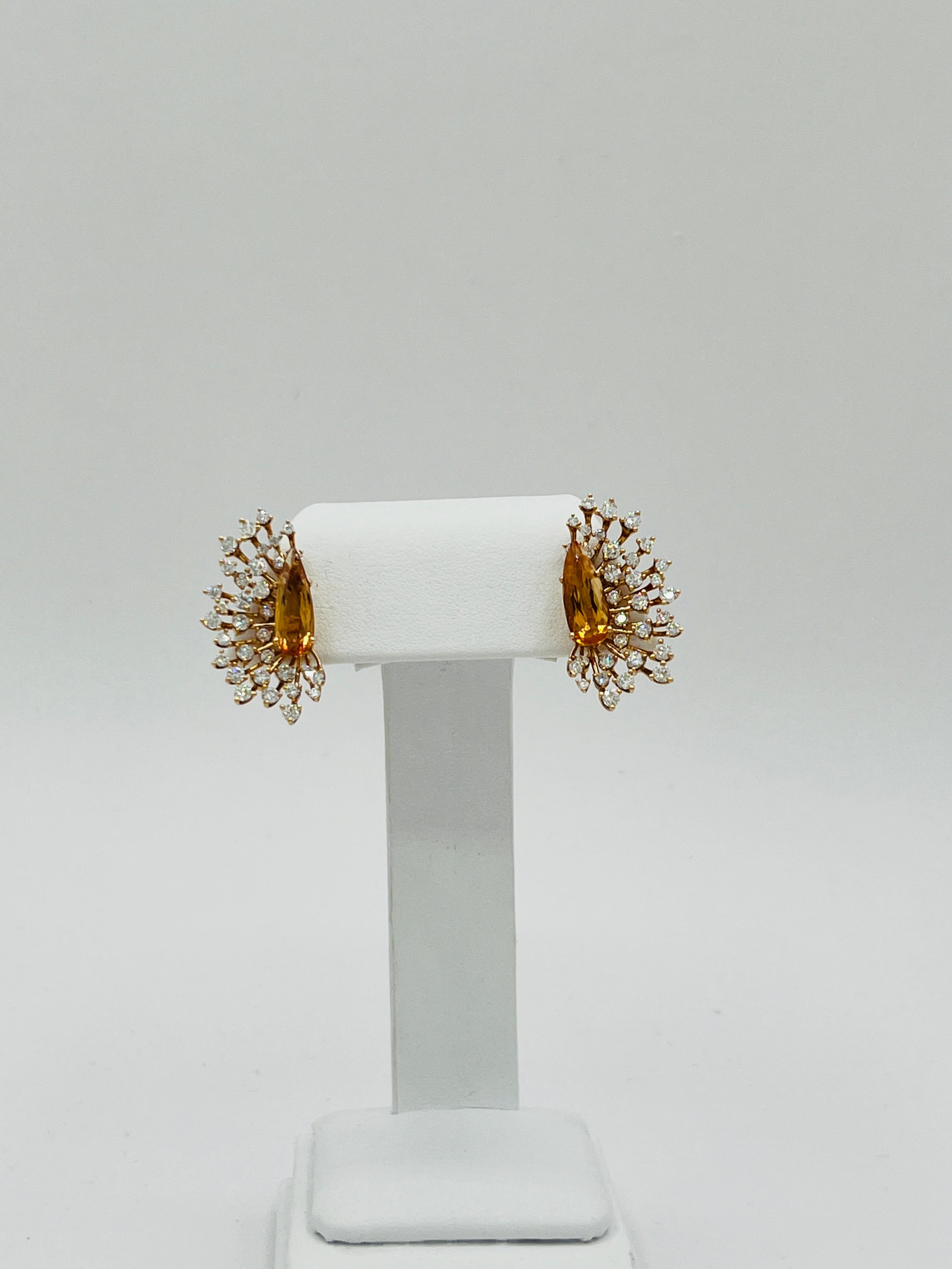 Imperial Topaz and White Diamond Spray Earrings in 18K Rose Gold For Sale 3