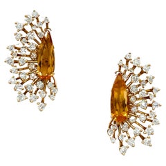 Imperial Topaz and White Diamond Spray Earrings in 18K Rose Gold