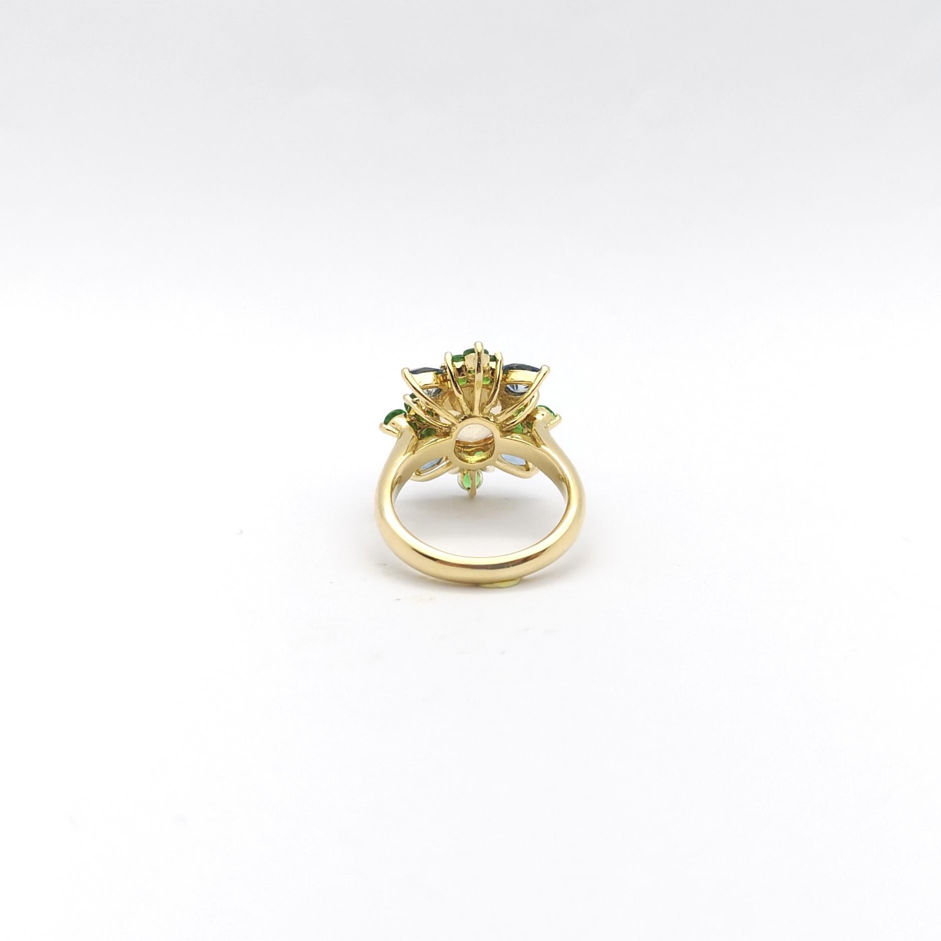Imperial Topaz, Aquamarine and Tsavorite Ring set in 18K Gold Settings For Sale 5