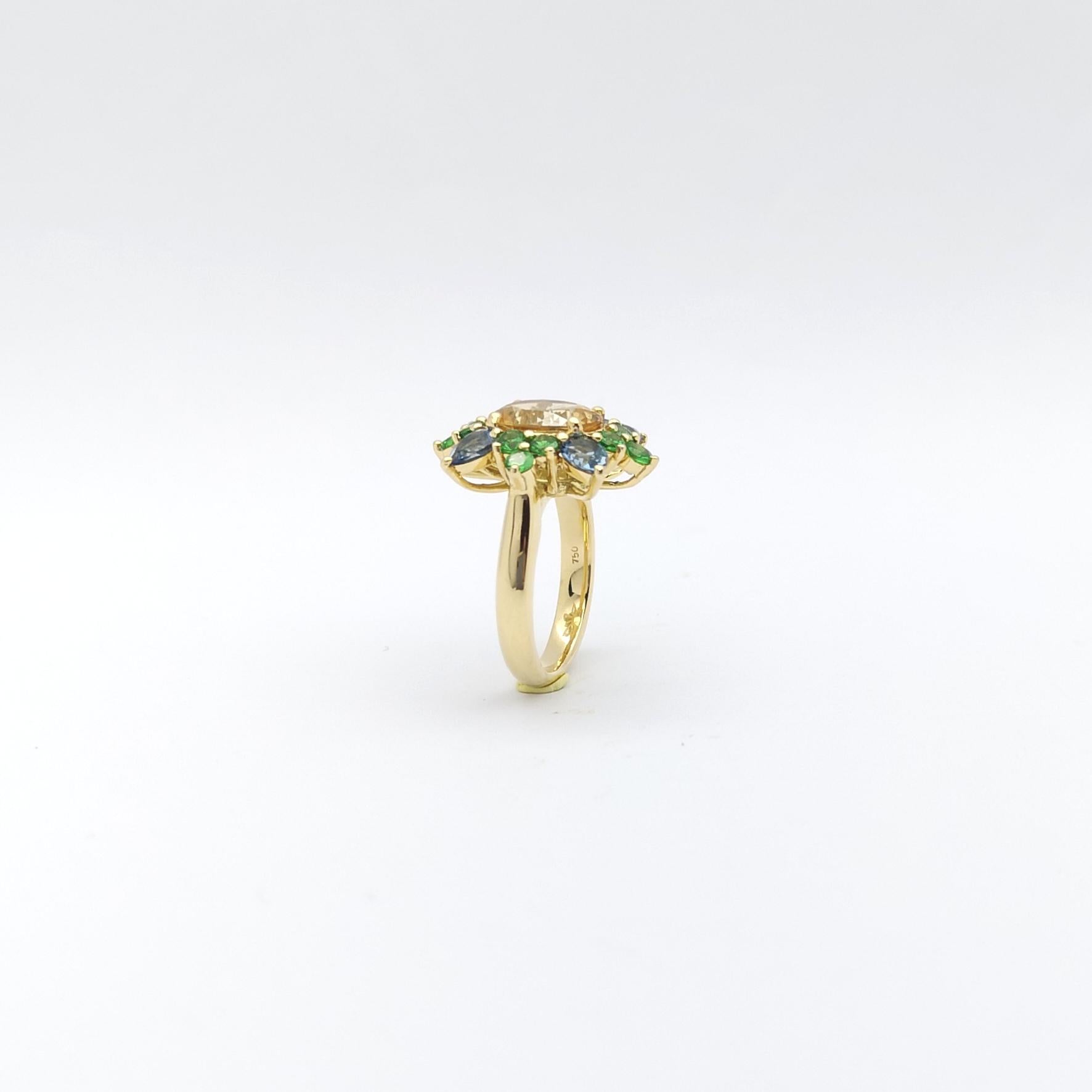 Imperial Topaz, Aquamarine and Tsavorite Ring set in 18K Gold Settings For Sale 7