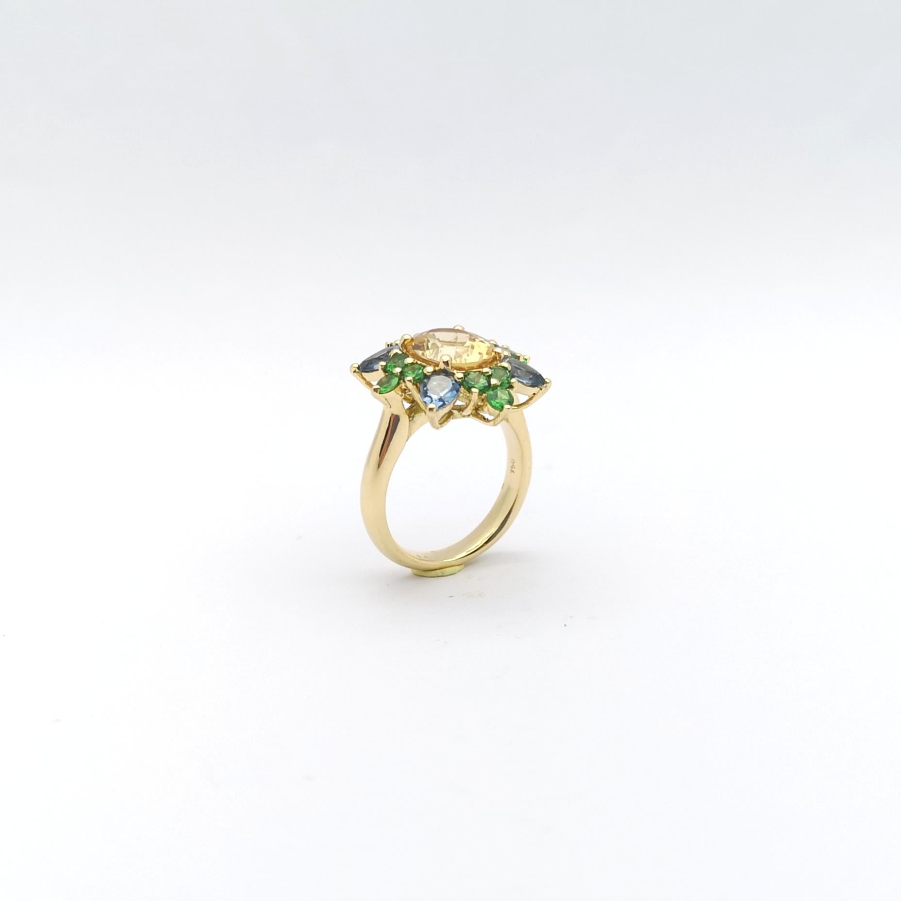 Imperial Topaz, Aquamarine and Tsavorite Ring set in 18K Gold Settings For Sale 8