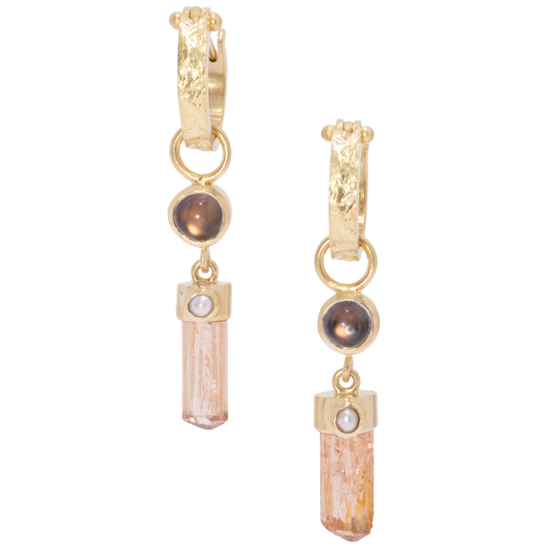 Imperial Topaz Crystal Drop Earrings in 18 Karat Gold For Sale
