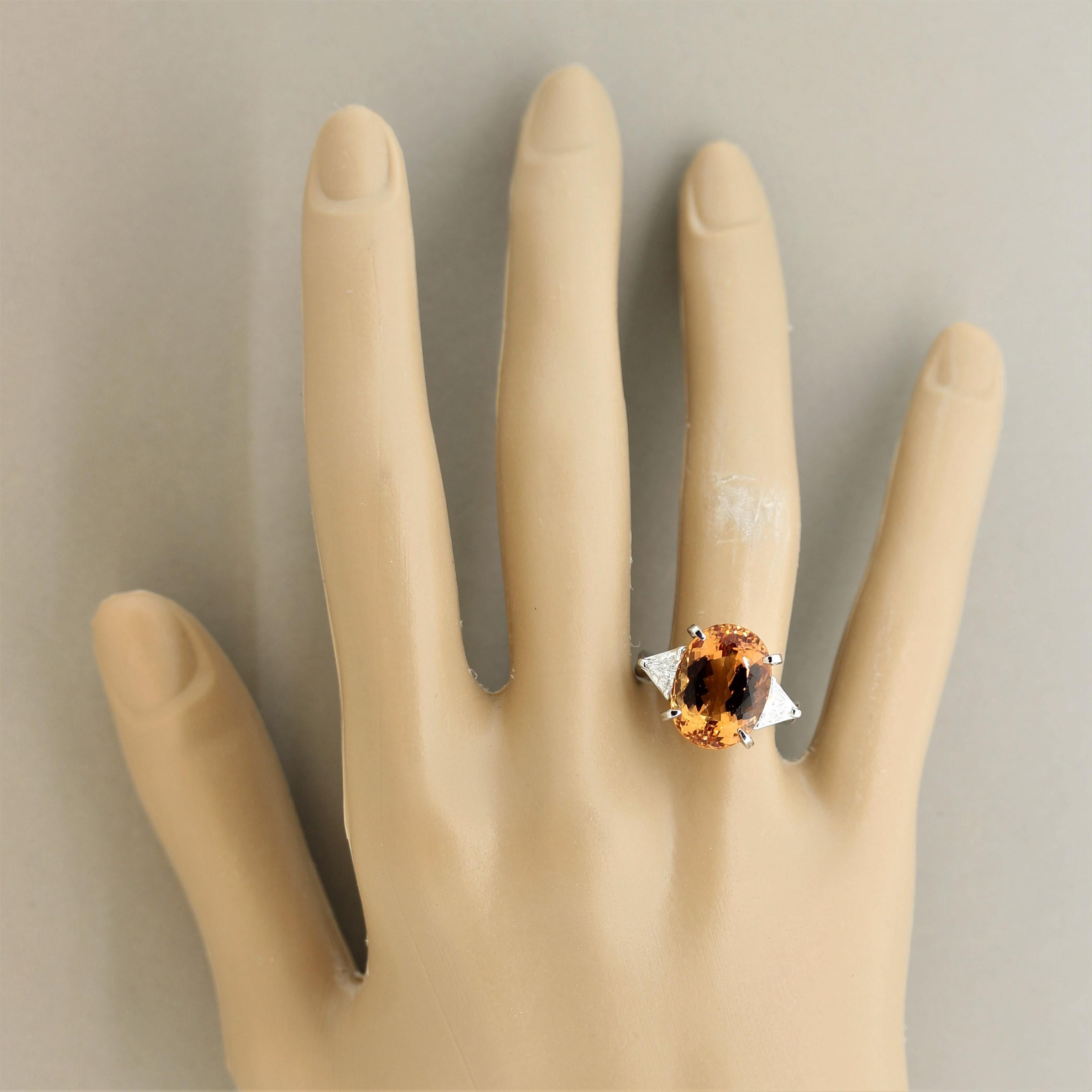 Mixed Cut Imperial Topaz Diamond 3-Stone Platinum Ring For Sale