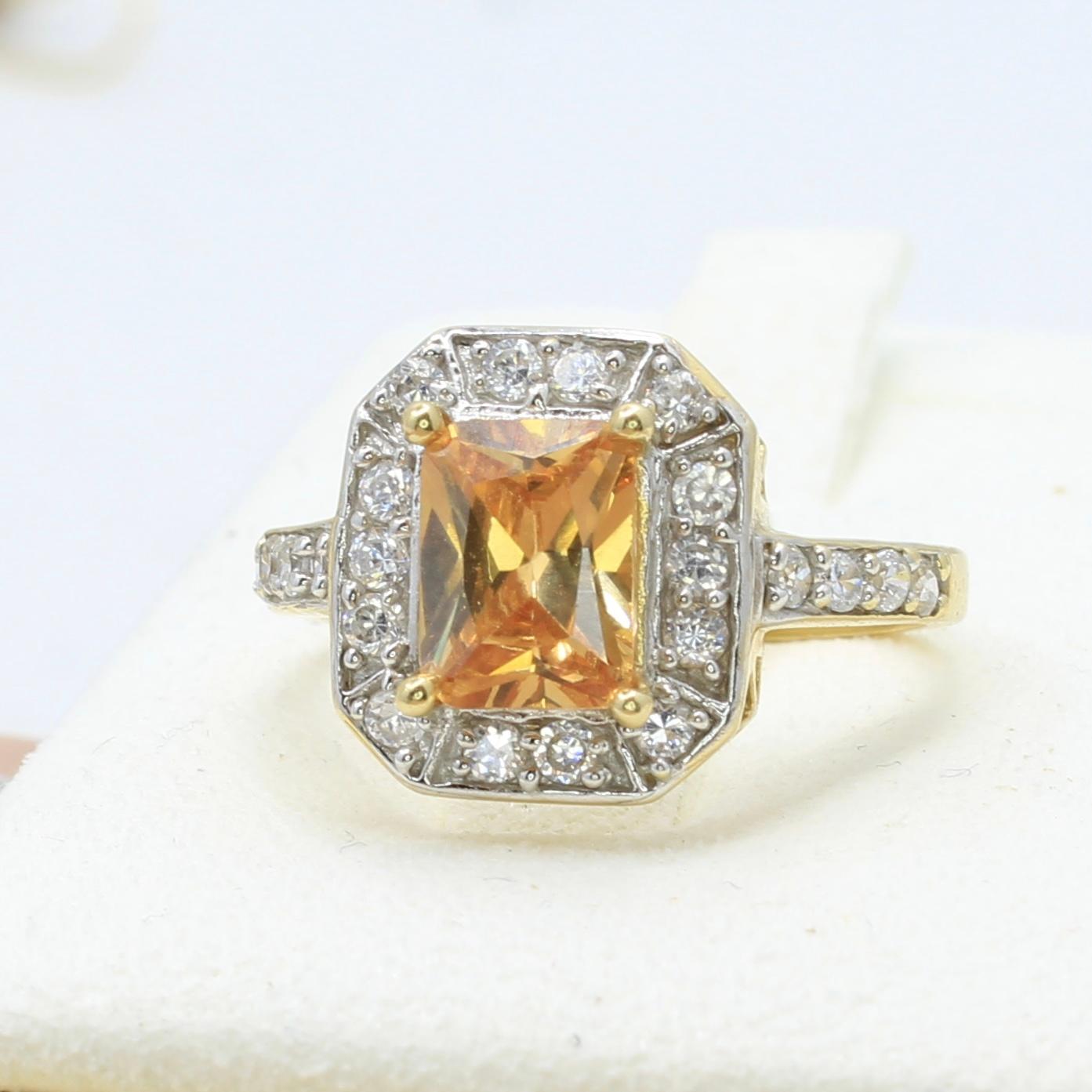 Radiant Cut Imperial Topaz, Diamond and Gold Ring - 14K Yellow Gold