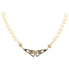 Vintage Imperial Topaz, Diamond, and Pearl Necklace, 14k Gold Detachable Pendant 2.95ctw