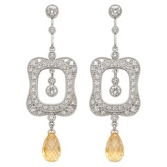 Imperial Topaz & Diamond Art Deco Earrings in Platinum
