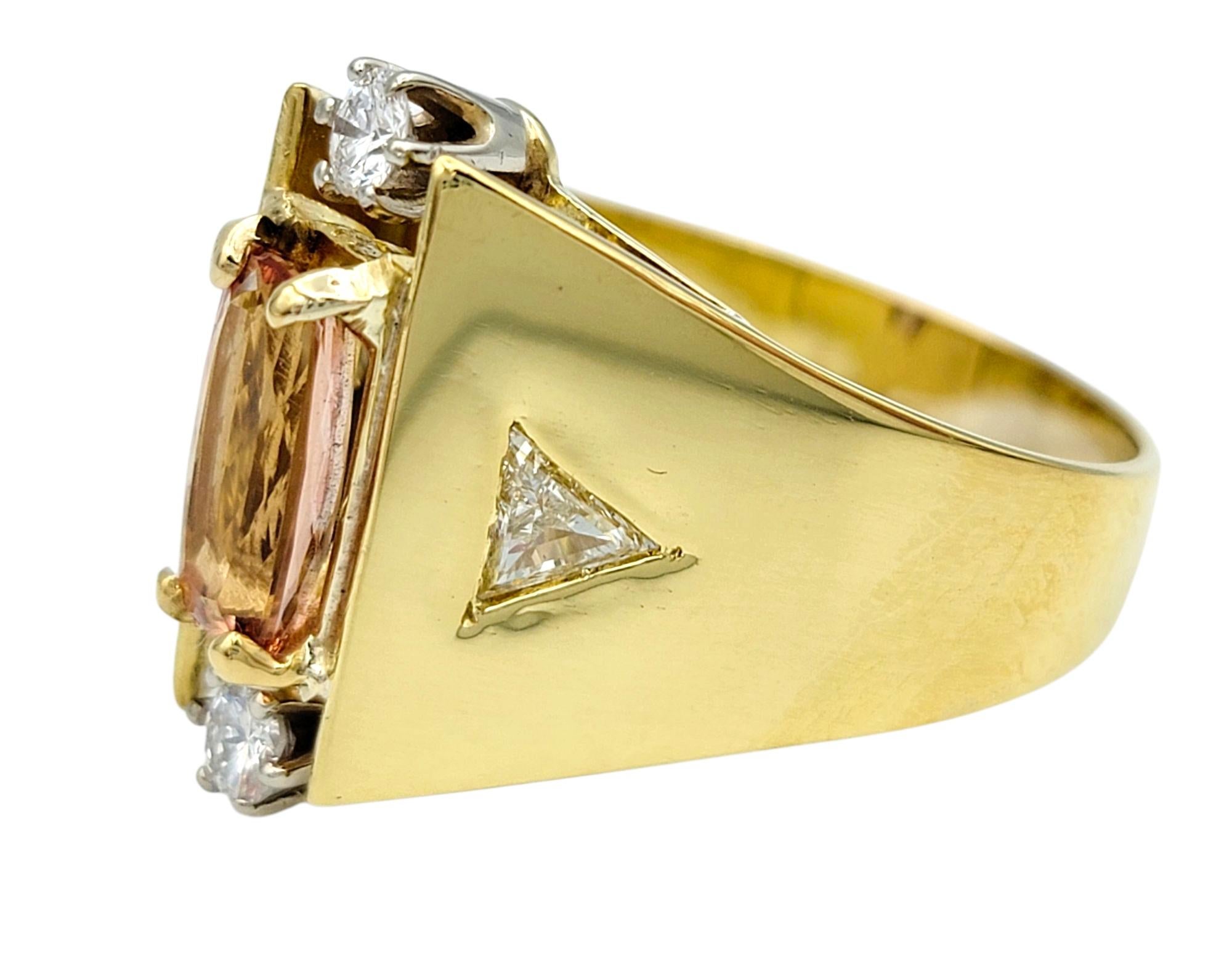 Contemporary Imperial Topaz & Diamond Cathedral Cocktail Style Ring in 18 Karat Yellow Gold For Sale
