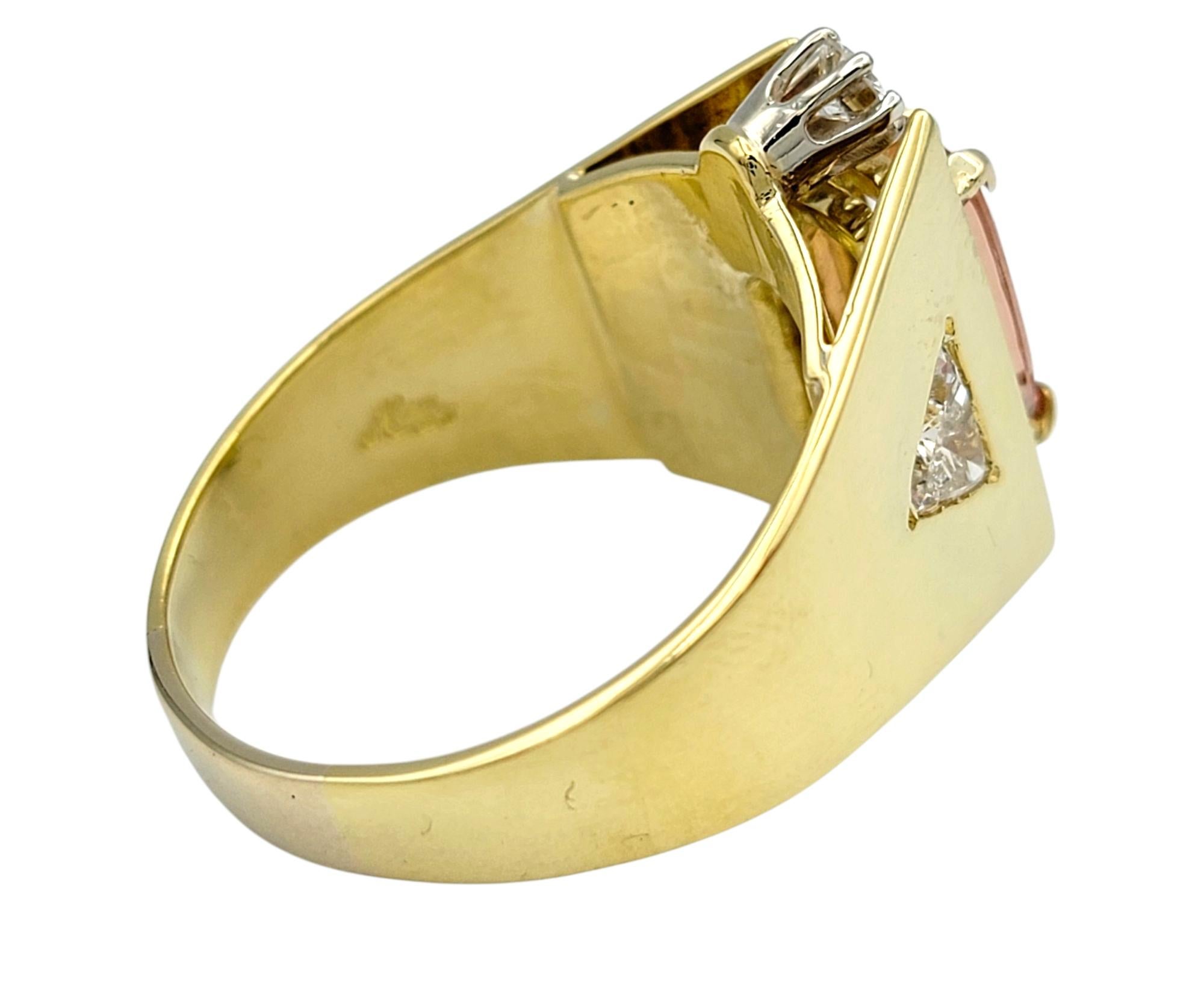 Cushion Cut Imperial Topaz & Diamond Cathedral Cocktail Style Ring in 18 Karat Yellow Gold For Sale