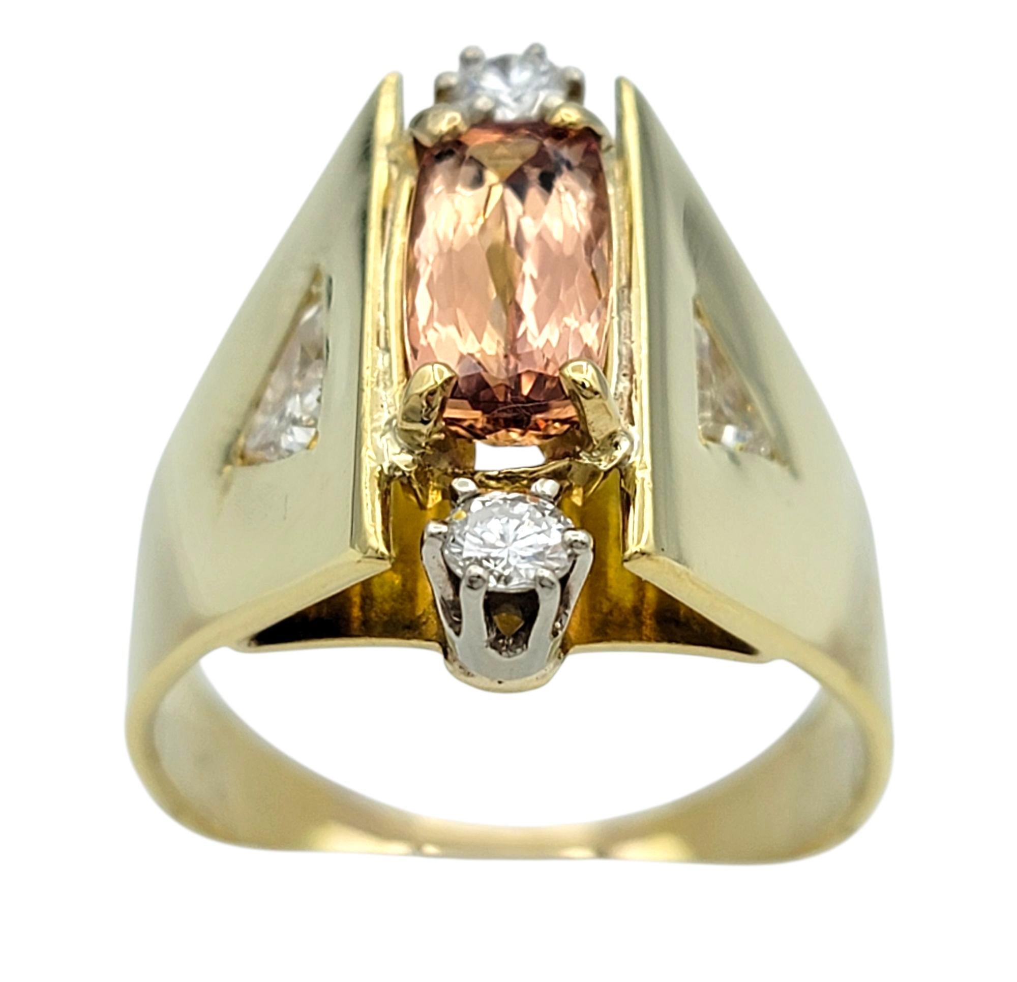 Imperial Topaz & Diamond Cathedral Cocktail Style Ring in 18 Karat Yellow Gold In Good Condition For Sale In Scottsdale, AZ