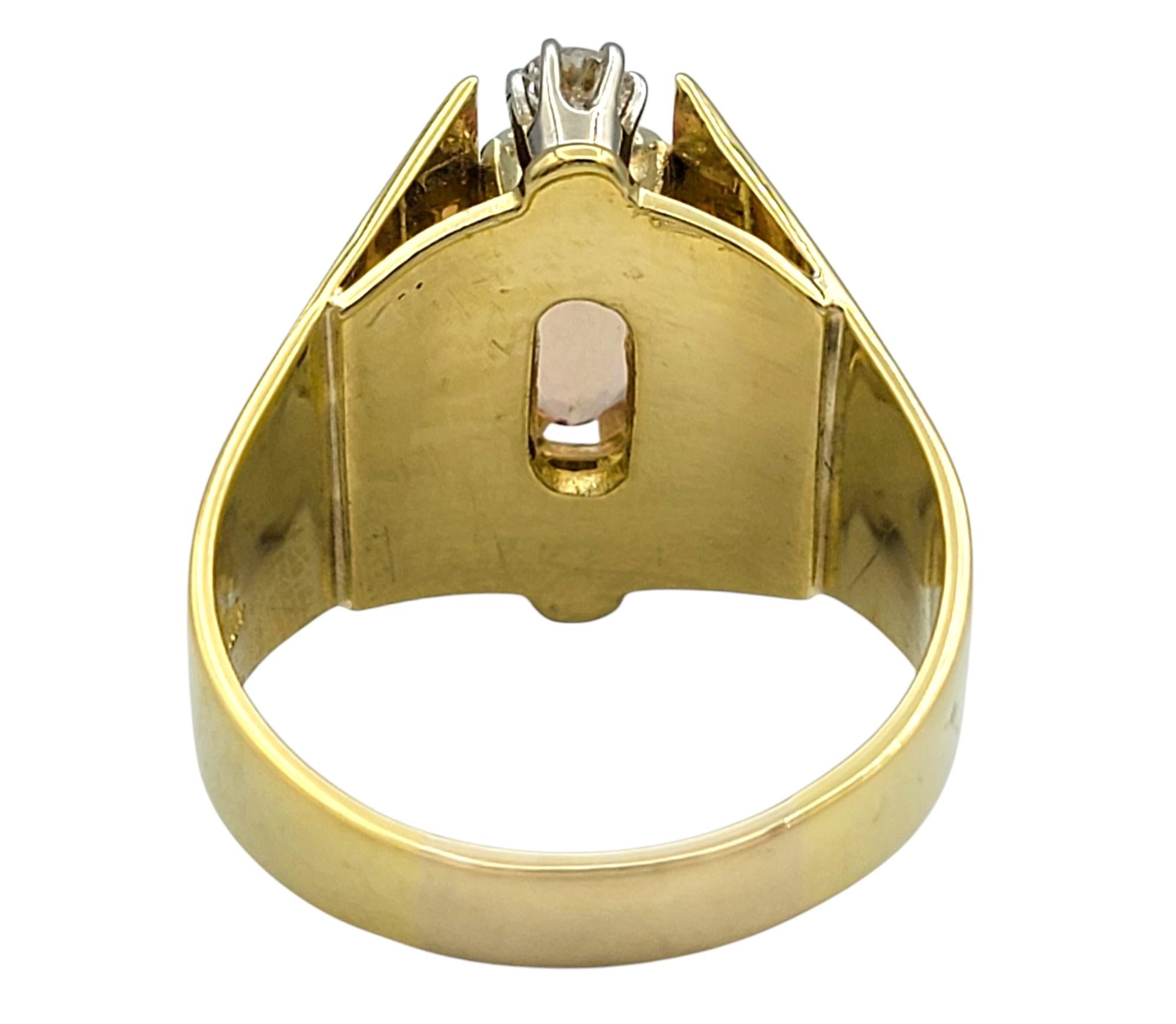 Women's or Men's Imperial Topaz & Diamond Cathedral Cocktail Style Ring in 18 Karat Yellow Gold For Sale