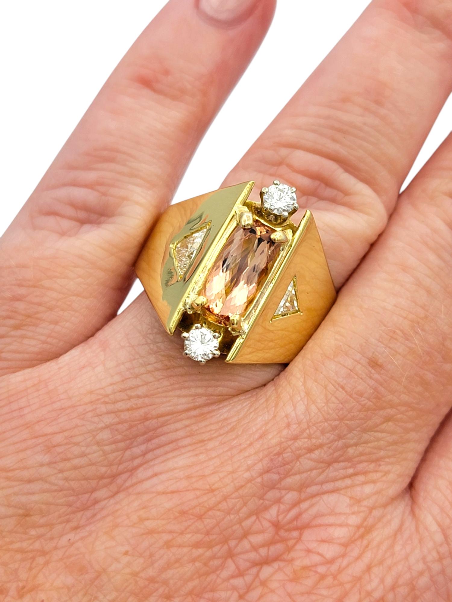 Imperial Topaz & Diamond Cathedral Cocktail Style Ring in 18 Karat Yellow Gold For Sale 3