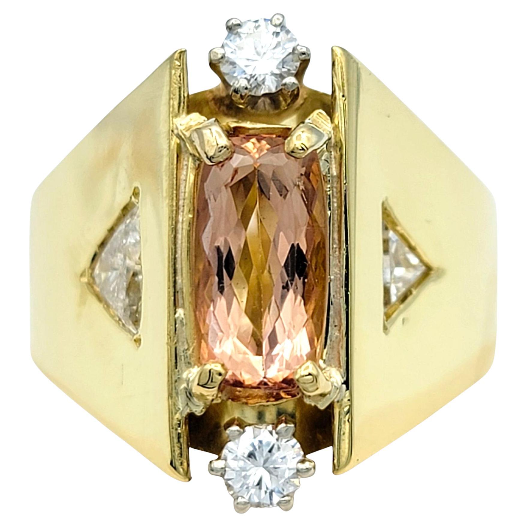 Imperial Topaz & Diamond Cathedral Cocktail Style Ring in 18 Karat Yellow Gold For Sale