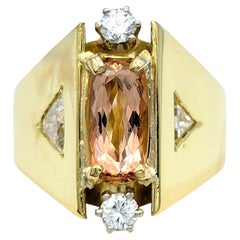 Imperial Topaz & Diamond Cathedral Cocktail Style Ring in 18 Karat Yellow Gold