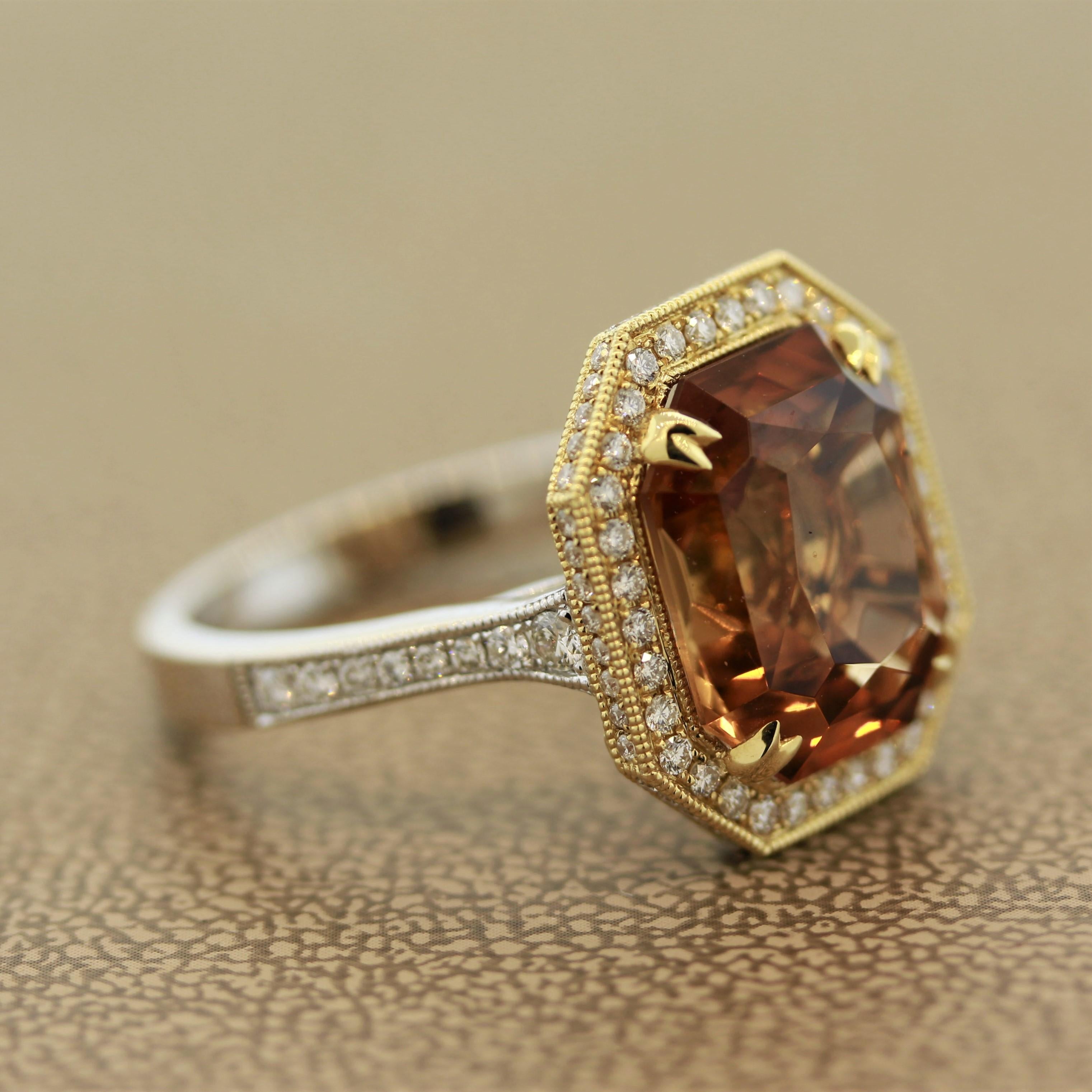 Imperial Topaz Diamond Gold Two-Tone Ring, GIA Certified In New Condition In Beverly Hills, CA