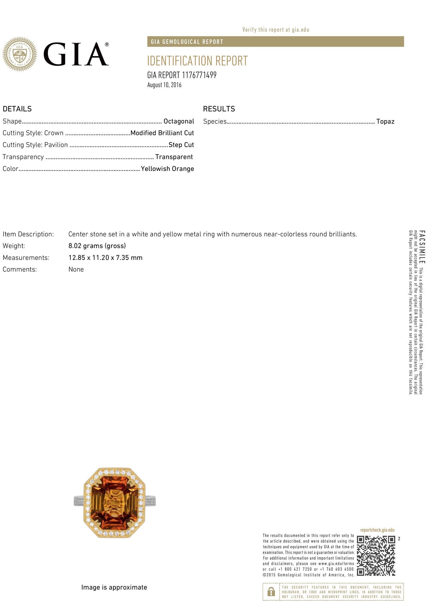 Imperial Topaz Diamond Gold Two-Tone Ring, GIA Certified 1