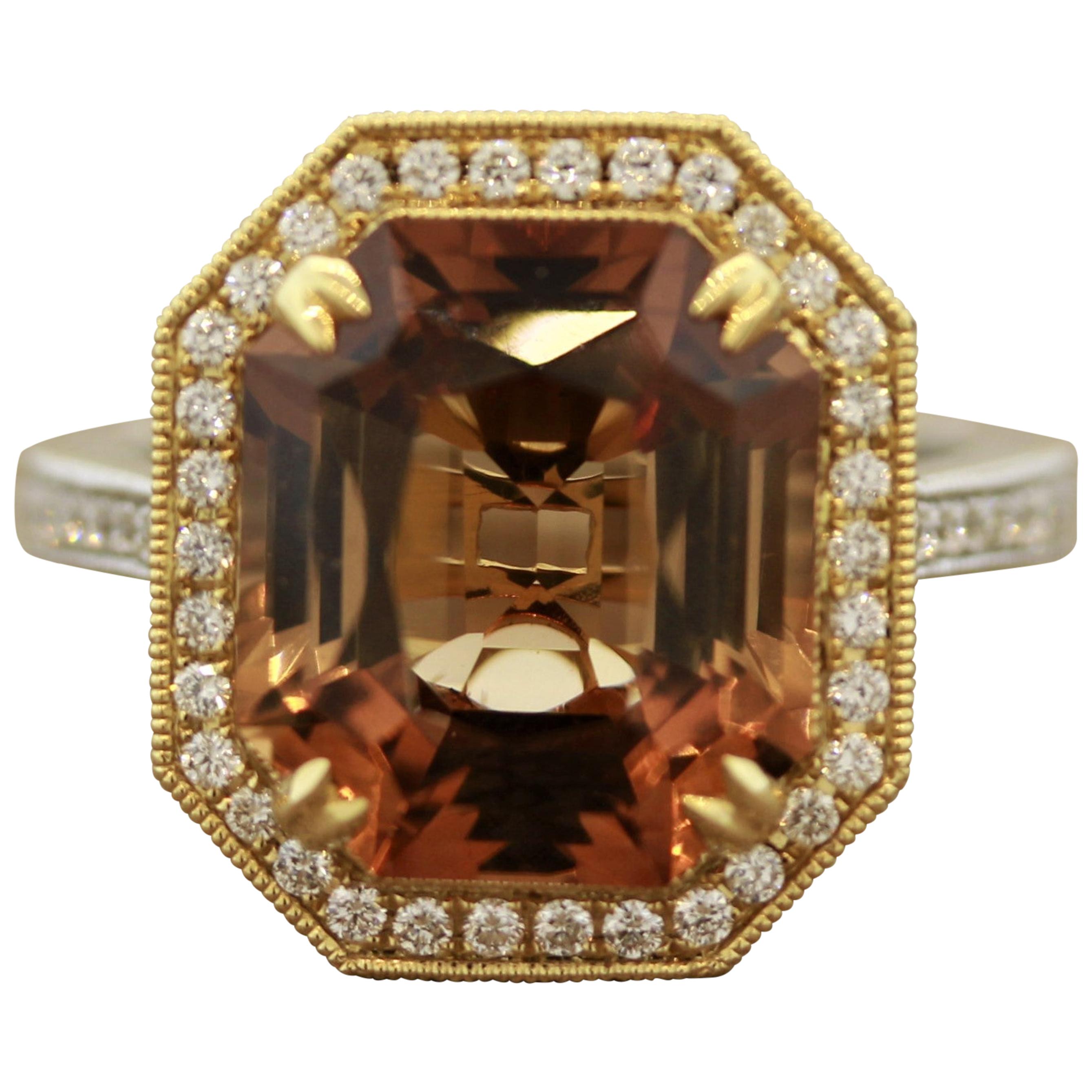 Imperial Topaz Diamond Gold Two-Tone Ring, GIA Certified