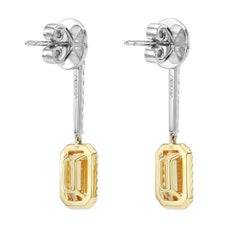 4.36 Carat Brazilian Imperial Topaz Emerald Cut Diamond Drop Earrings - Merkaba