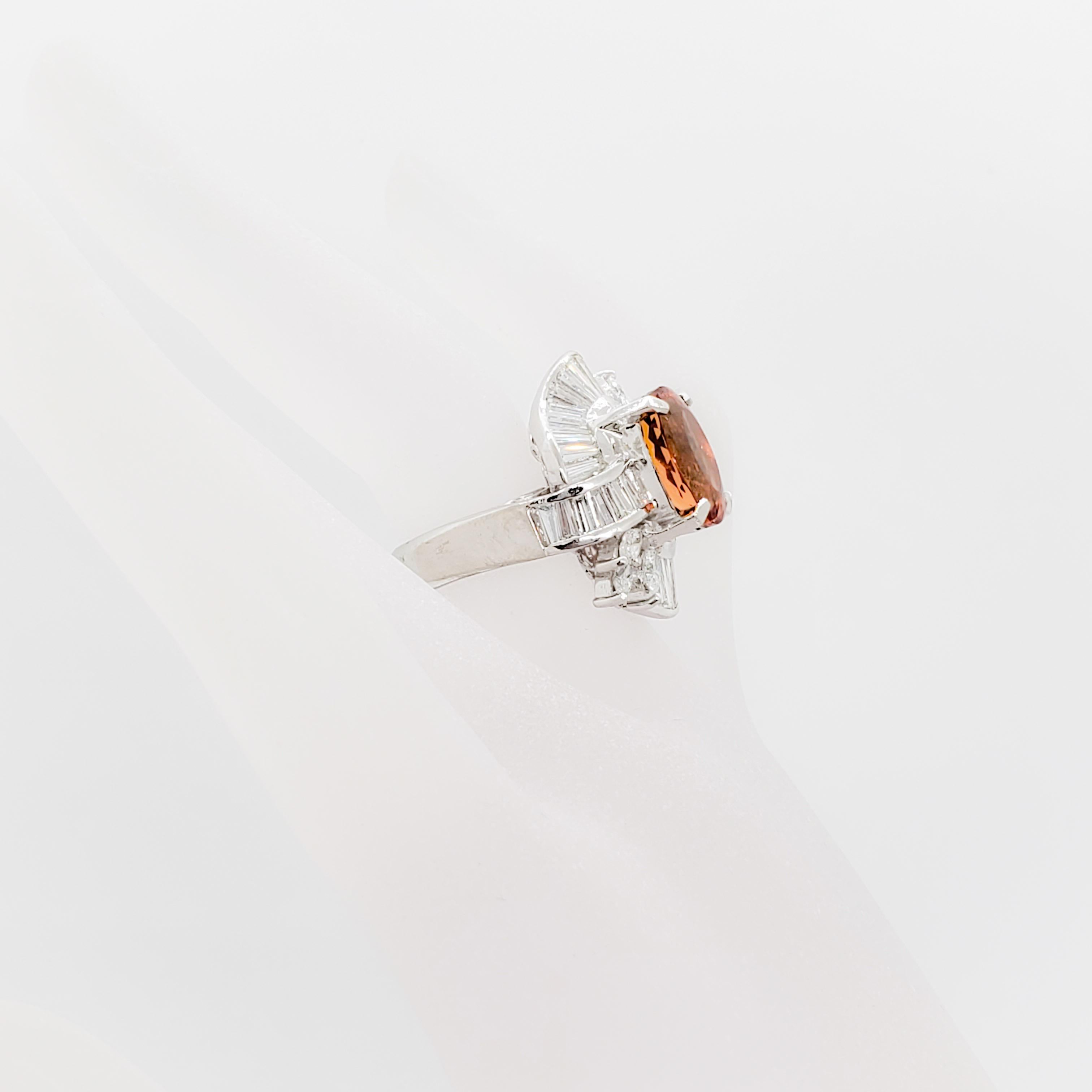 Oval Cut Imperial Topaz Oval and White Diamond Cocktail Ring in Platinum