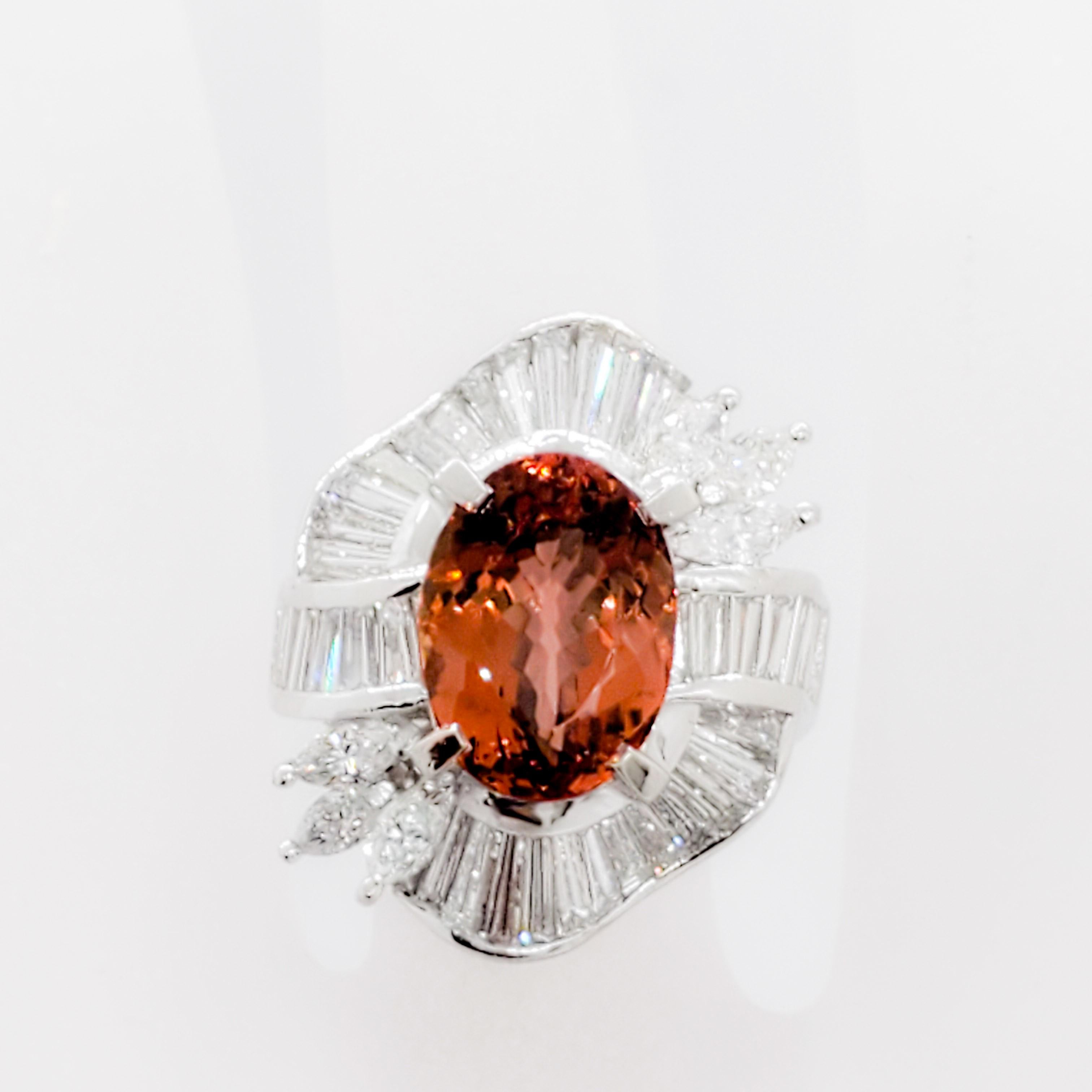 Imperial Topaz Oval and White Diamond Cocktail Ring in Platinum In Excellent Condition In Los Angeles, CA