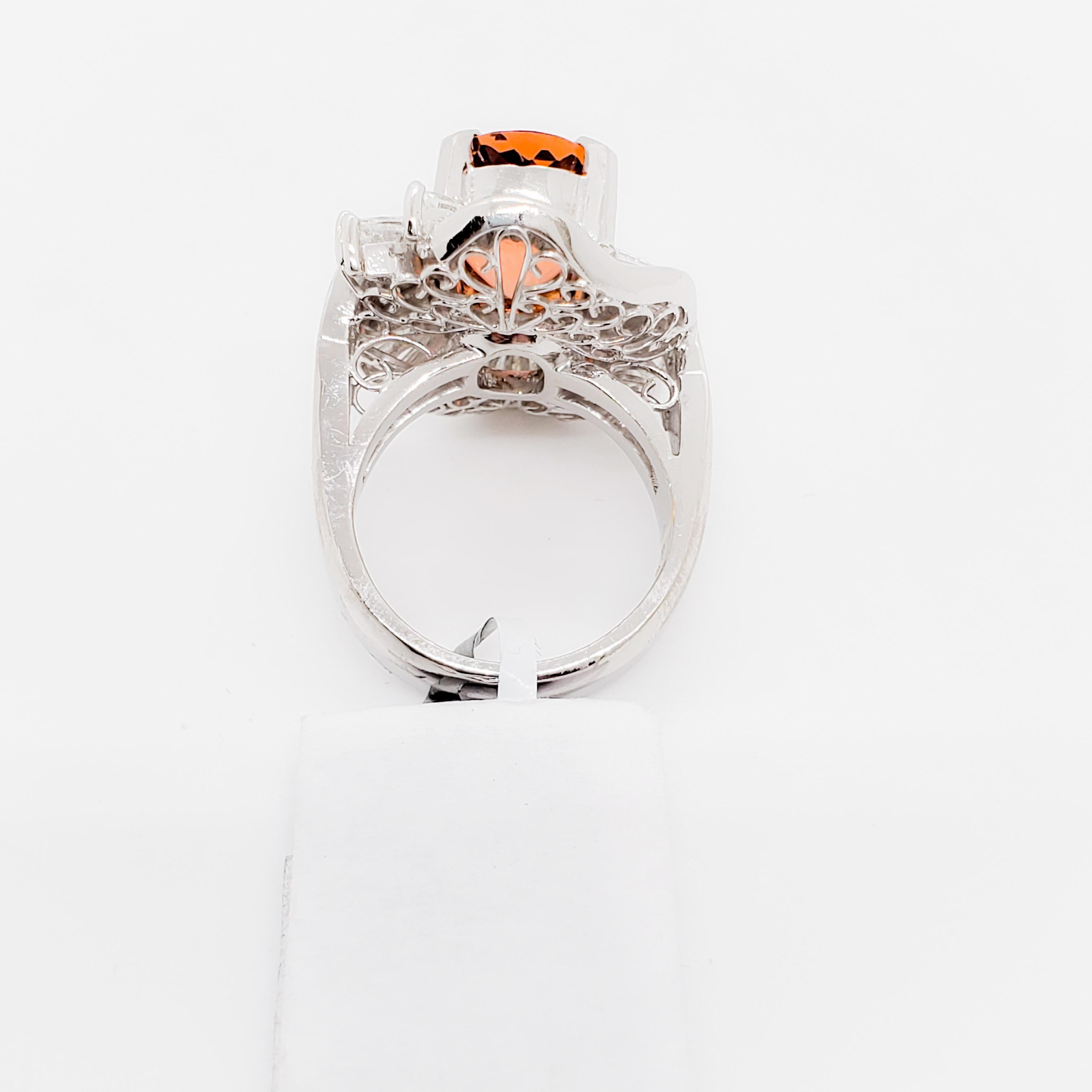 Women's or Men's Imperial Topaz Oval and White Diamond Cocktail Ring in Platinum