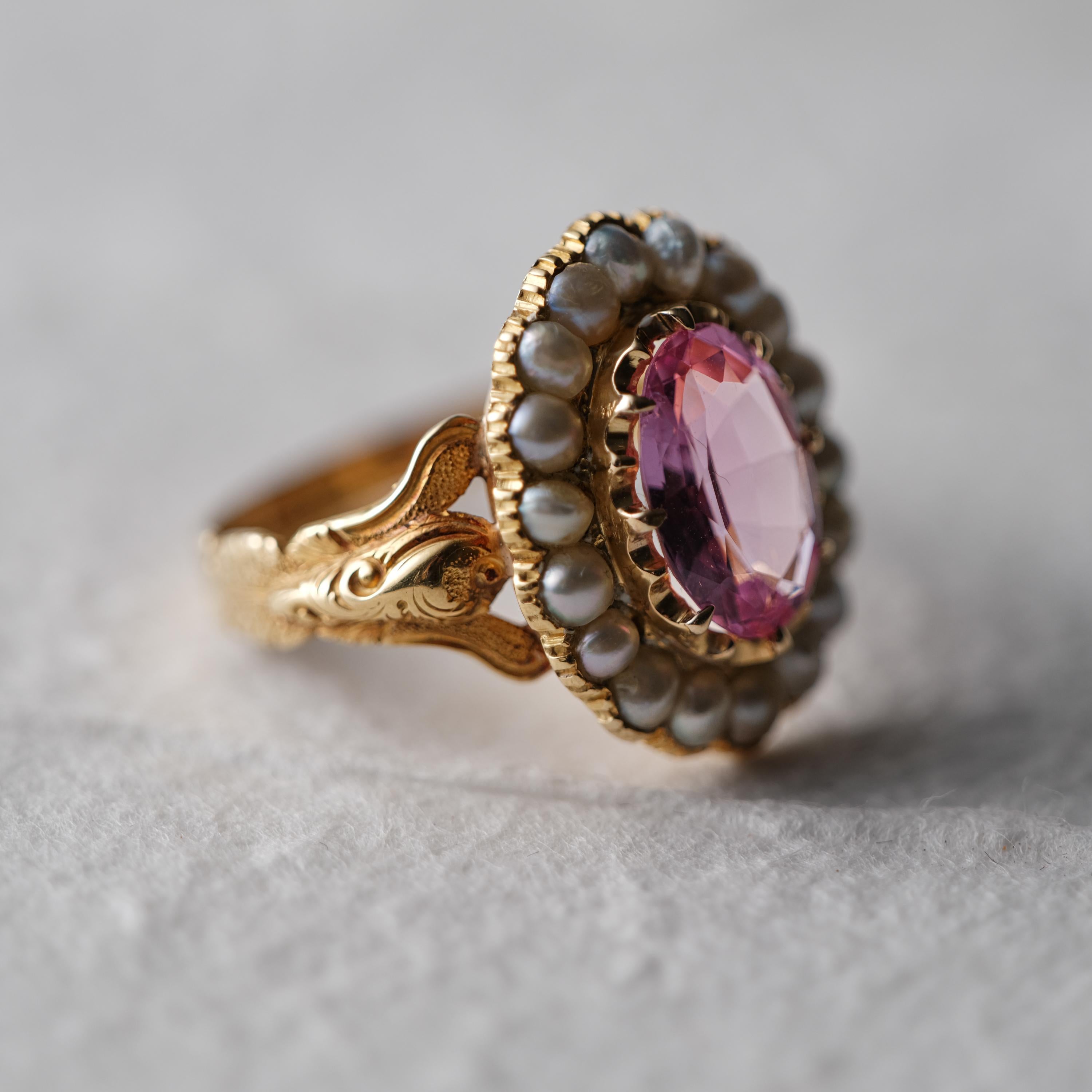 Imperial Topaz & Pearl Gold Ring Certified Untreated, London, 1843 Size 10.5 For Sale 4