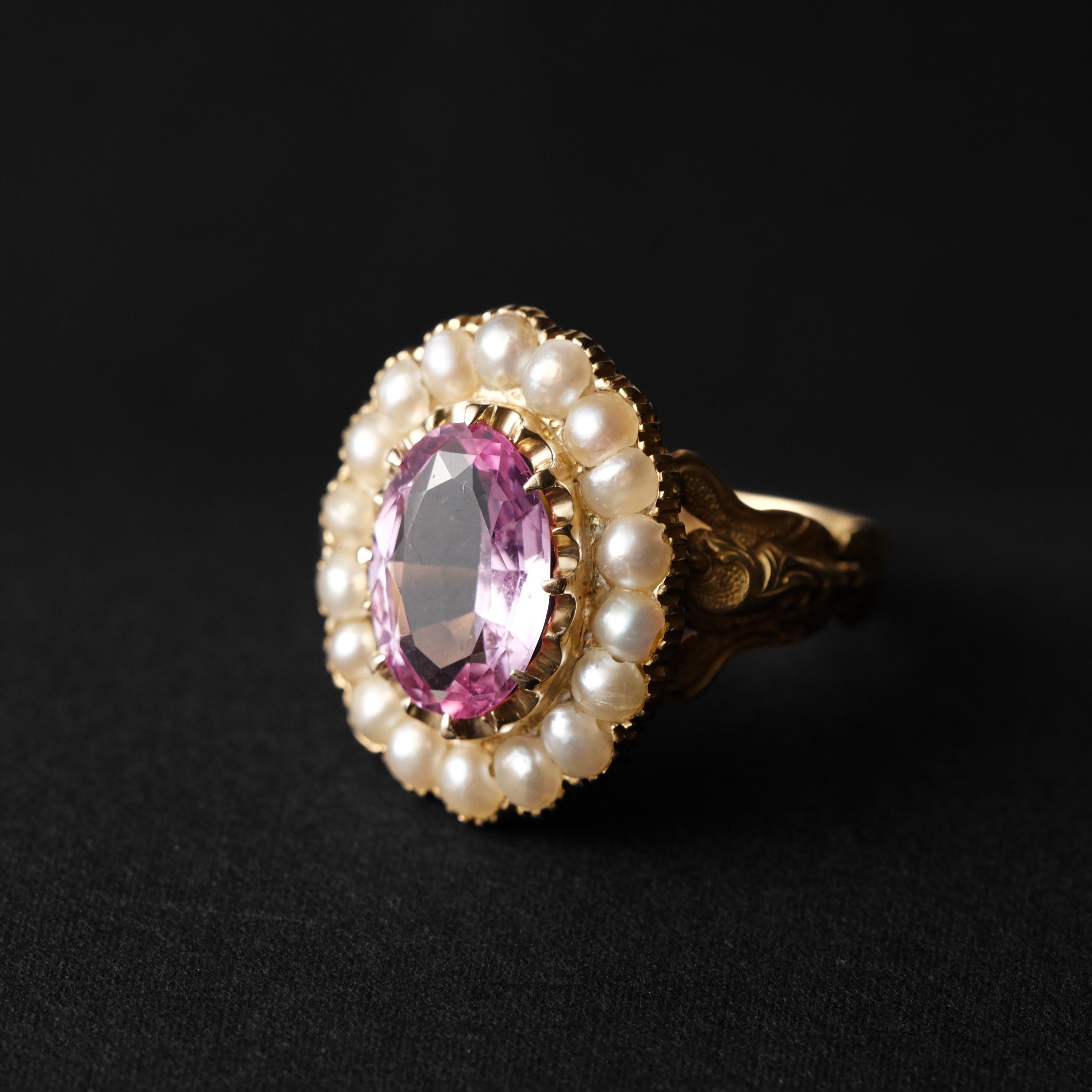 Imperial Topaz & Pearl Gold Ring Certified Untreated, London, 1843 Size 10.5 For Sale 7
