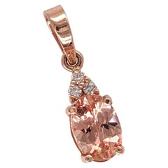 Imperial Topaz Pendant w Earth Mined Diamonds in Solid 14K Rose Gold Oval 7x5mm