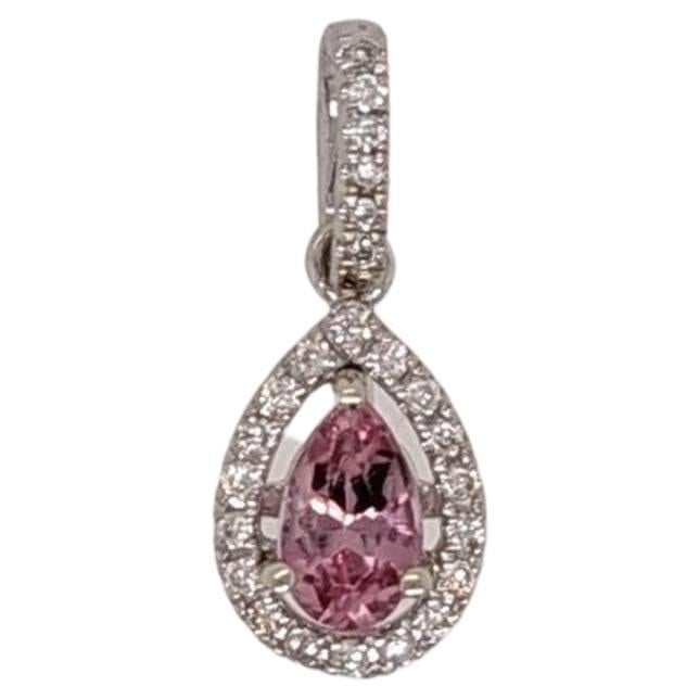 Imperial Topaz Pendant w Earth Mined Diamonds in Solid 14K White Gold Pear 5x3mm For Sale
