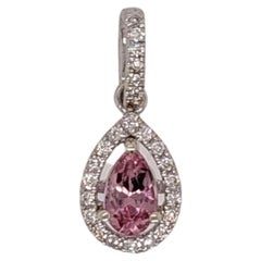 Imperial Topaz Pendant w Earth Mined Diamonds in Solid 14K White Gold Pear 5x3mm